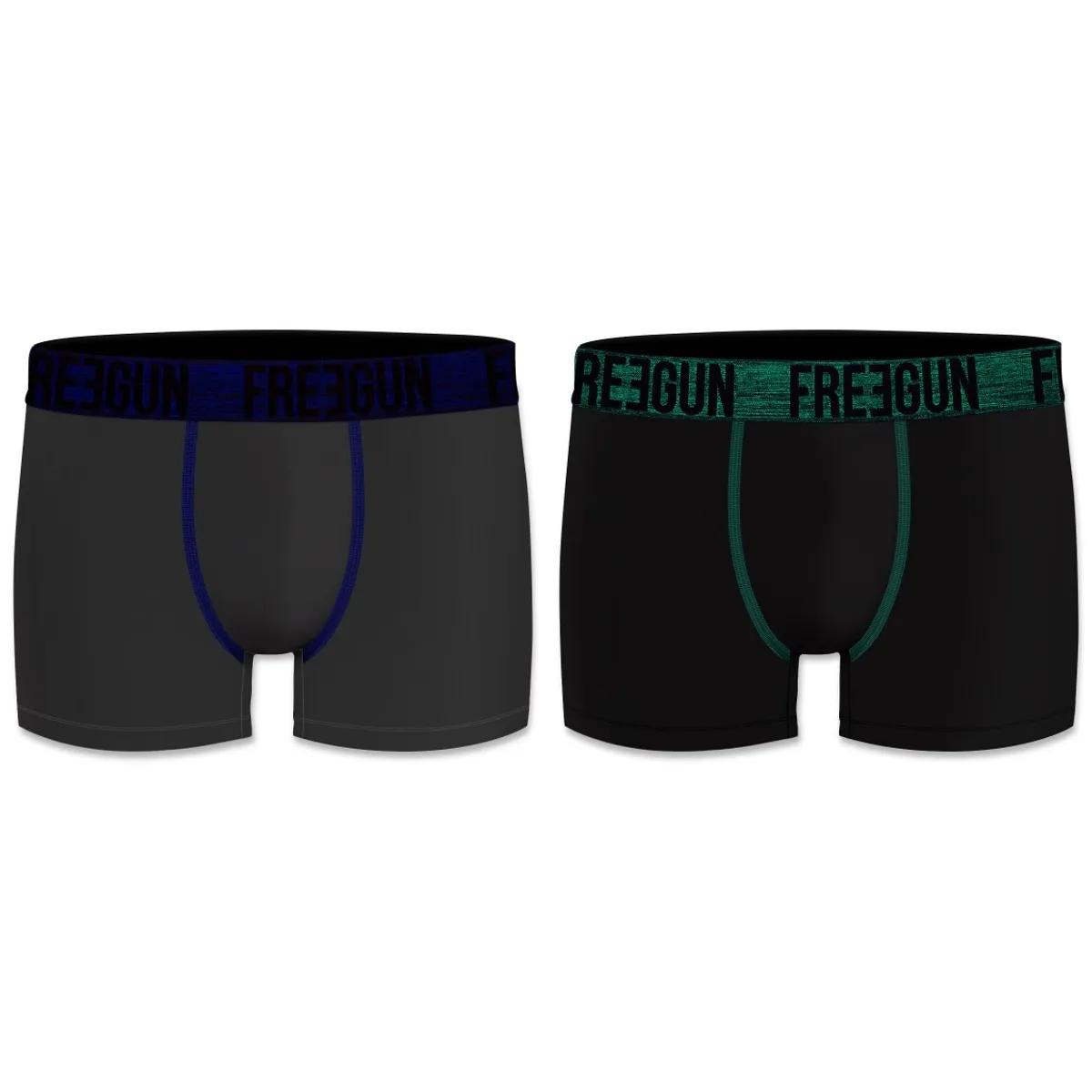 2-pack Microfiber Boxershorts - Sort/Grøn og Grå/Blå - Freegun