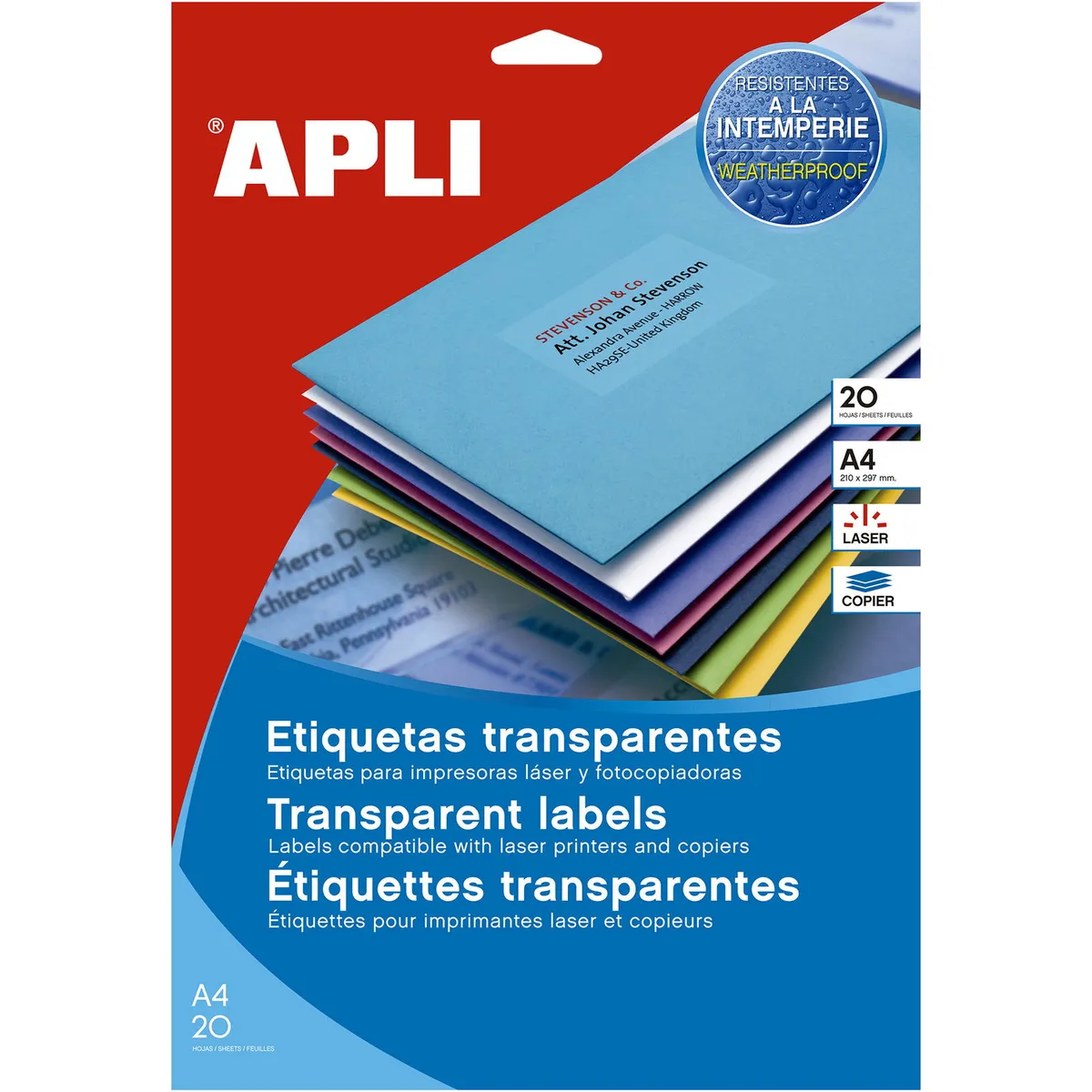 Apli Gennemsigtige etiketter A4 20 ark transparent 80 etk