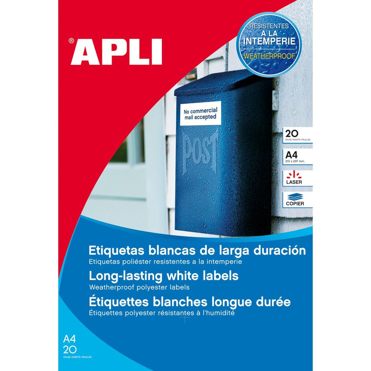 Apli langtidsholdbare etiketter 38.1 mm A4 hvid 280 etk