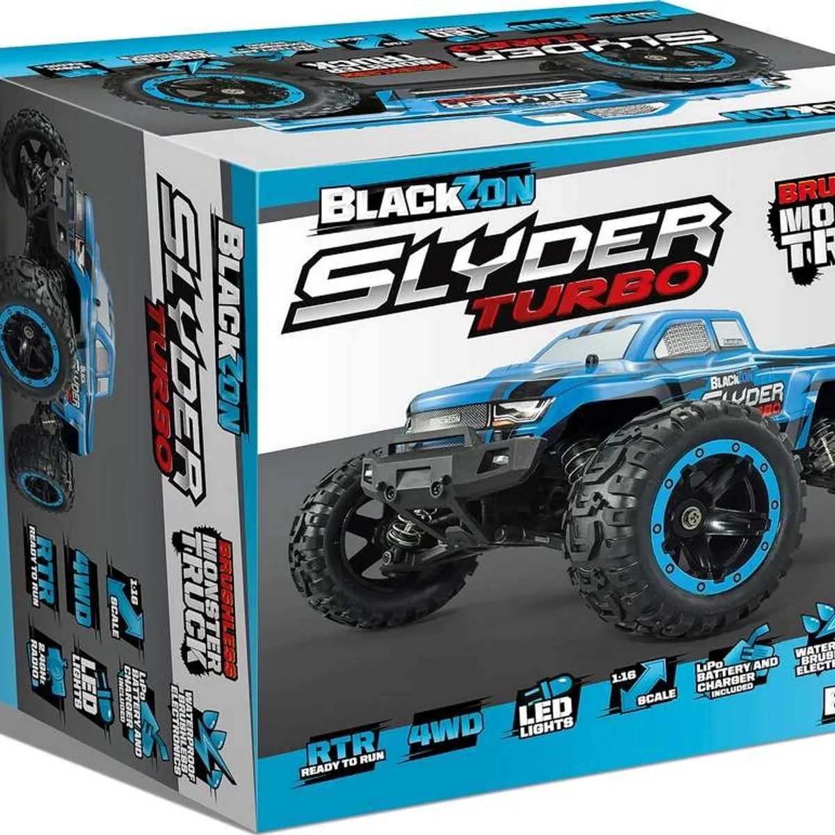 Blackzon - Slyder Turbo Monster Truck Brushless - Fjernstyret - 1:16 - Blå