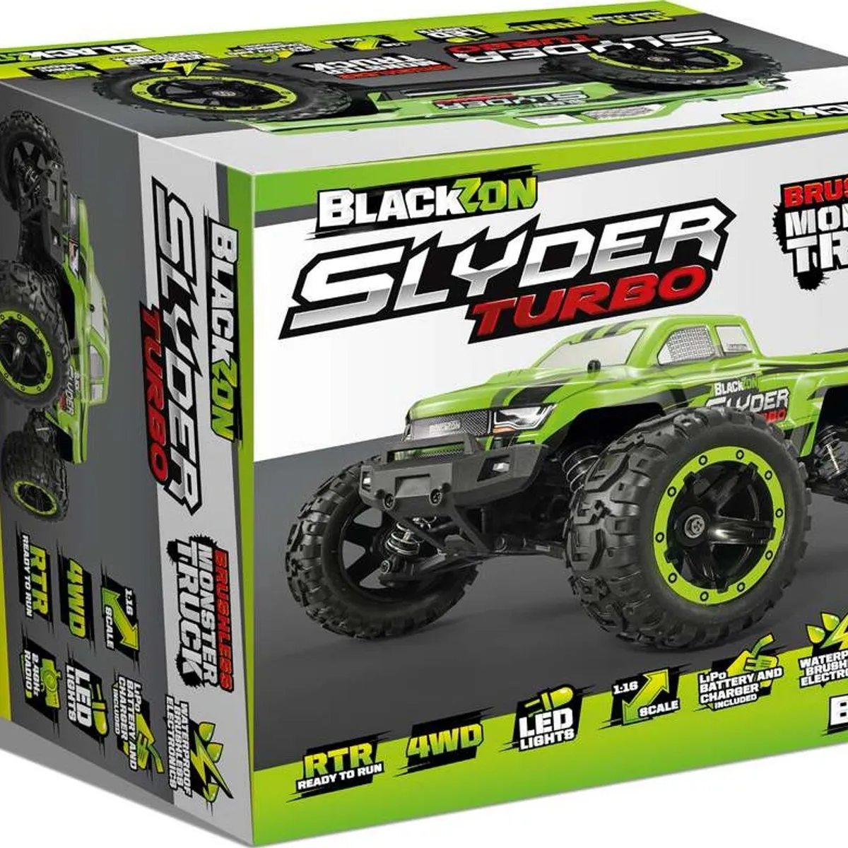 Blackzon - Slyder Turbo Monster Truck Brushless - Fjernstyret - 1:16 - Grøn