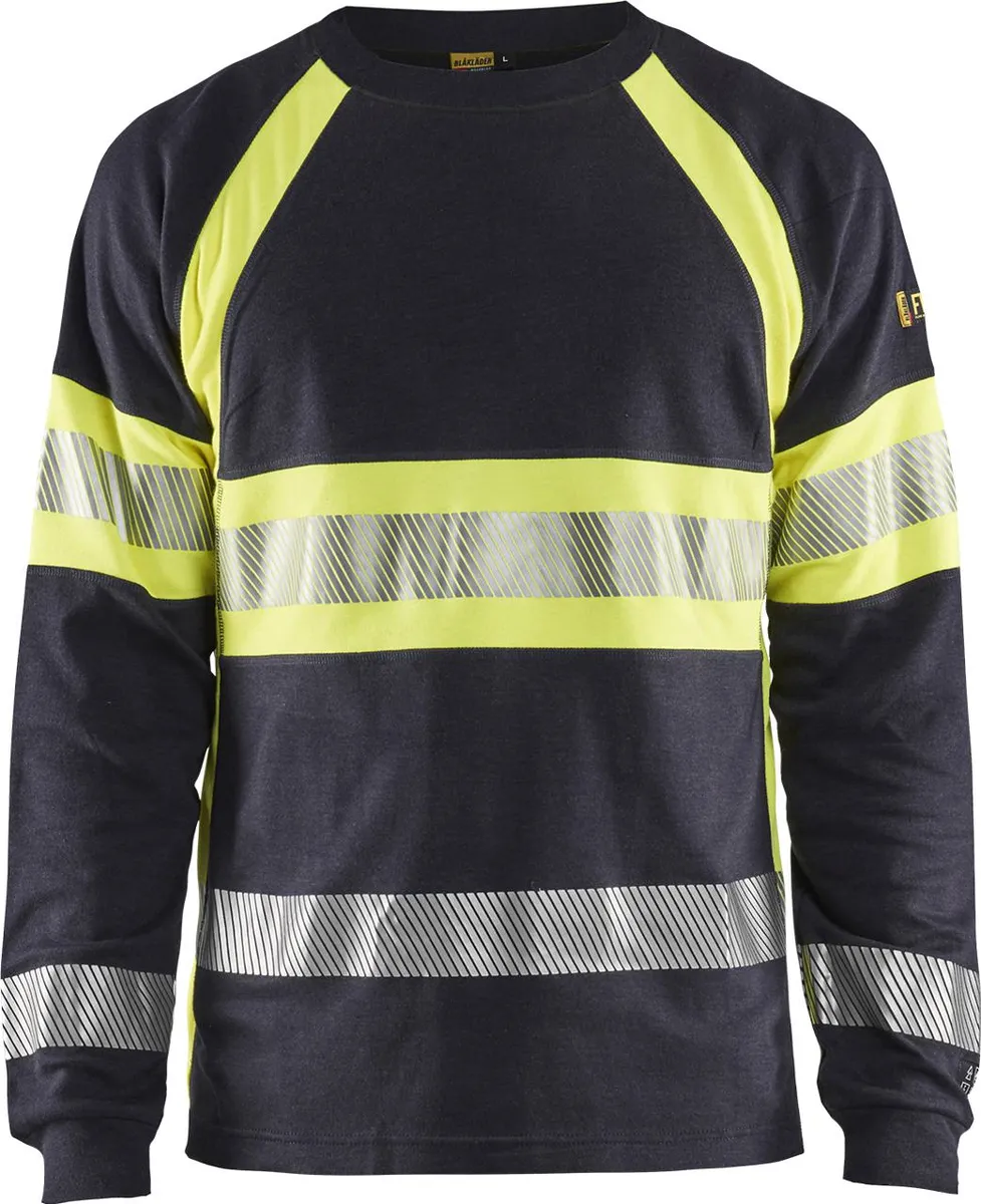 Blåkläder 3484 Brandhæmmende T-shirt lang ærme Inherent / Brandhæmmende T-shirt lang ærme Inherent - 4XL - Marineblå/High Vis Gul