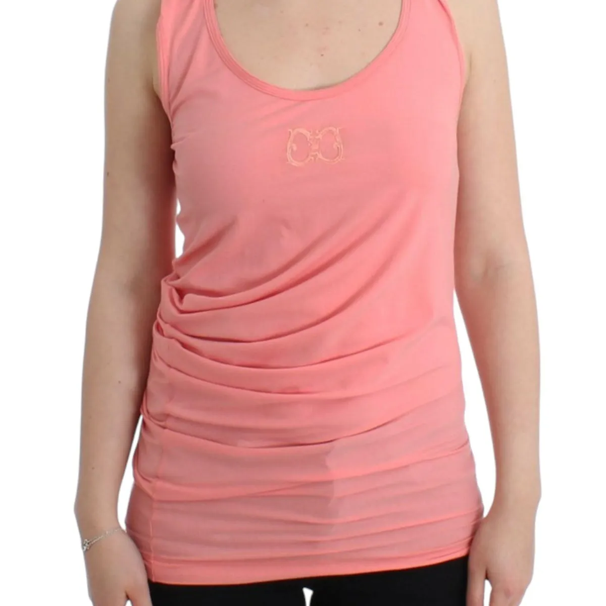 Cavalli Chic Pink Cotton Blend Tank Top