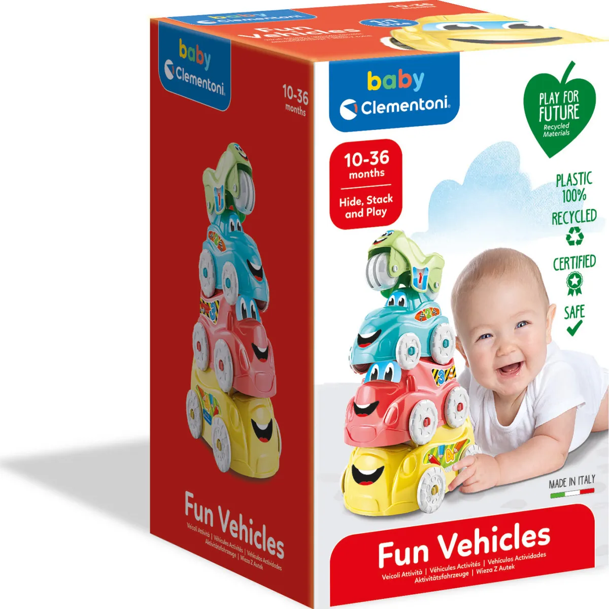 Clementoni - 2-i-1 Biler Og Stableklodser - Fun Vehicles