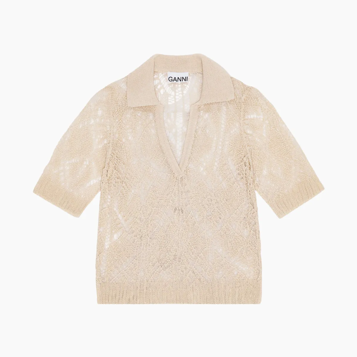 Cotton Lace Polo Sweater K2200 - Egret - GANNI - Hvid XS