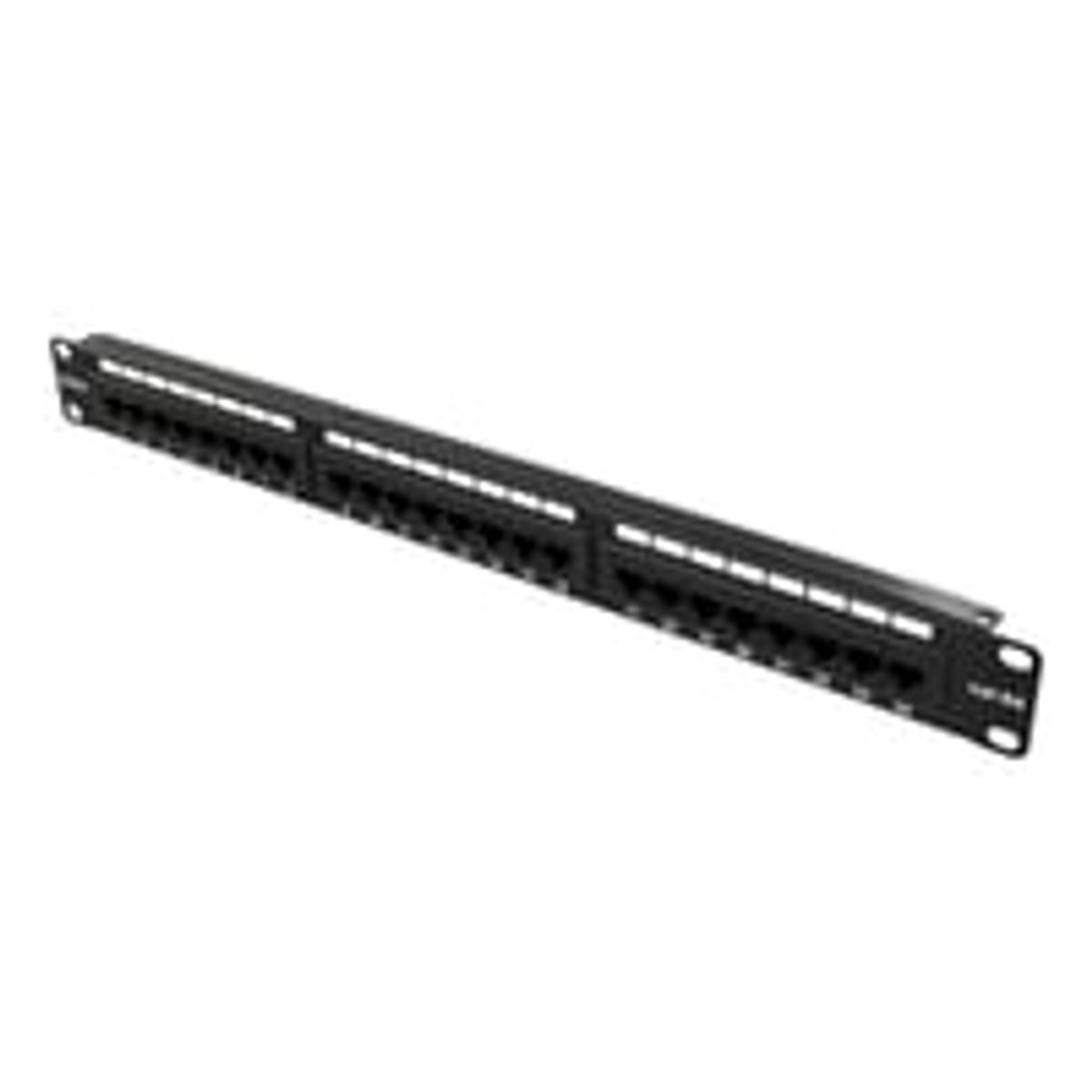 DELTACO 19" patch panel, 24xRJ45, Cat6a, UTP, 10Gbps, black