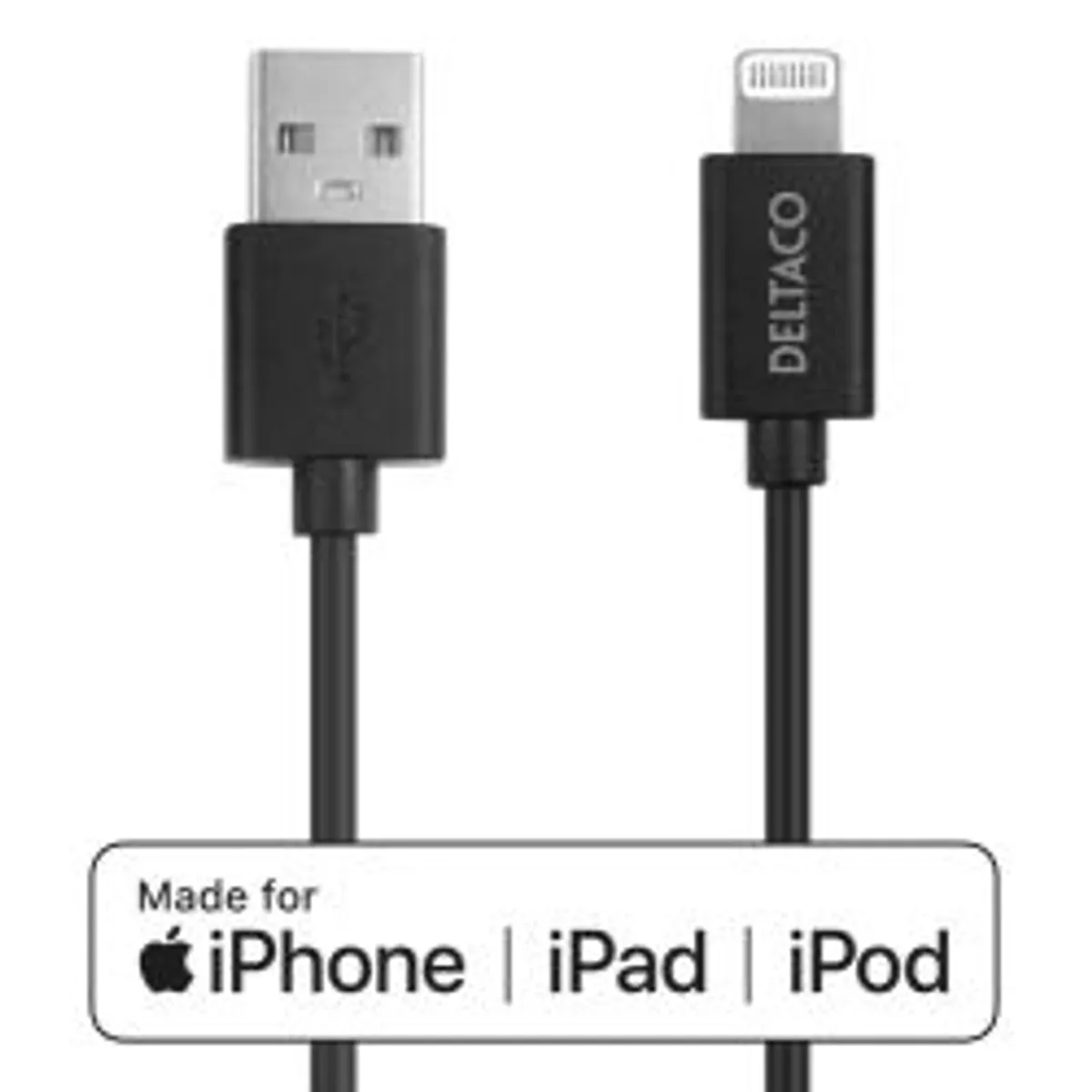 Deltaco Usb-a - Lightning Cable, 2m, Black - Ledning