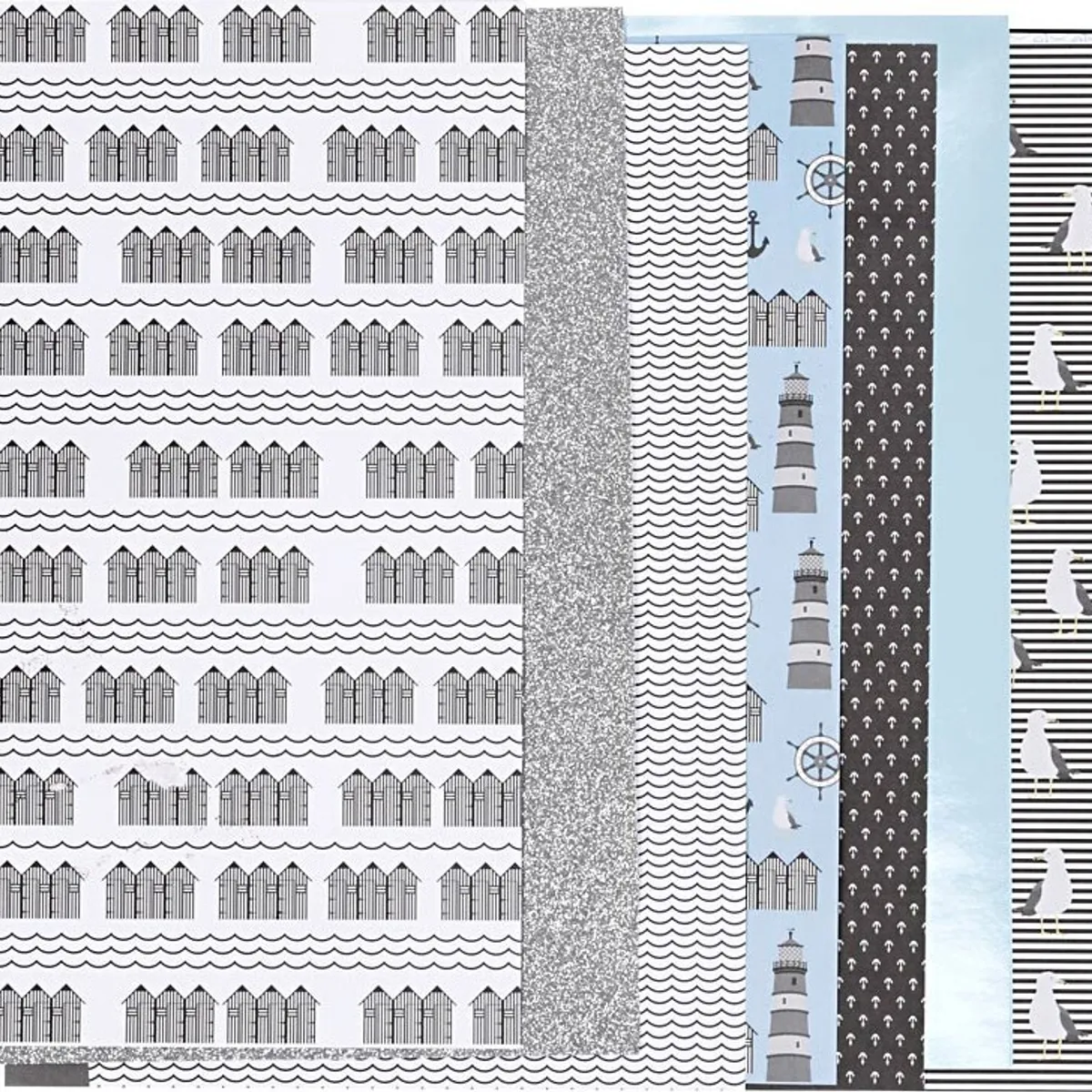 Designpapir I Blok - 21x30 Cm - 120+128 G - Sort - Blå - Grå - Hvid - 24 Ark