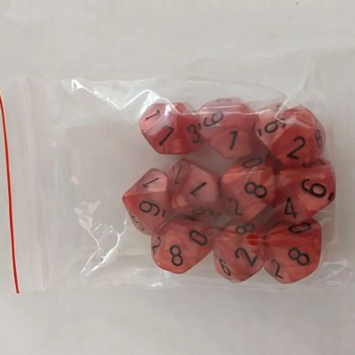 Dice - TerningesÃ¦t - 10 terninger - Kaissa Dice: Pearl - Red/Black D10 (10 sidet)