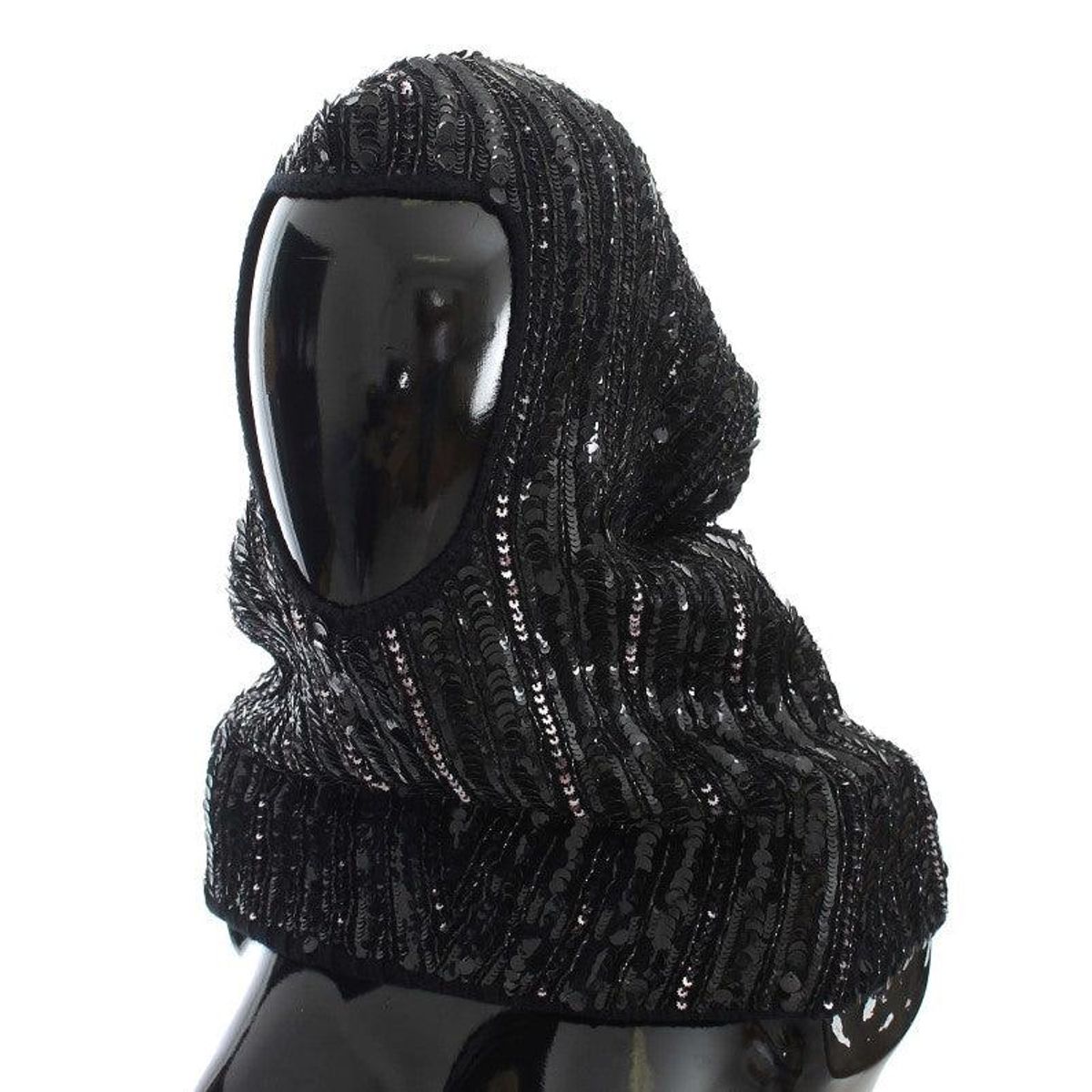 Dolce & Gabbana Elegant Black Sequined Hooded Scarf Wrap