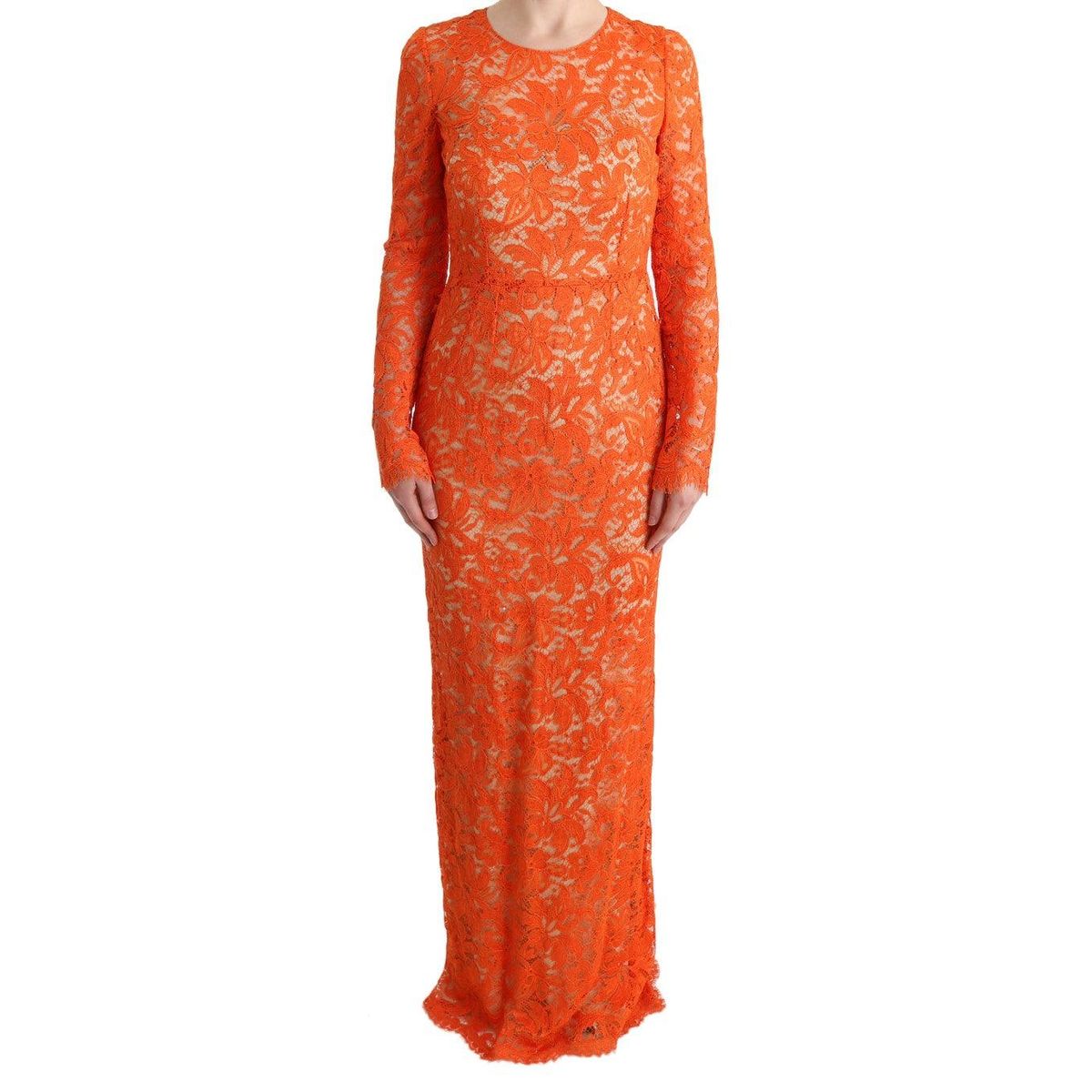 Dolce & Gabbana Elegant Long-Sleeve Full-Length Orange Sheath Dress