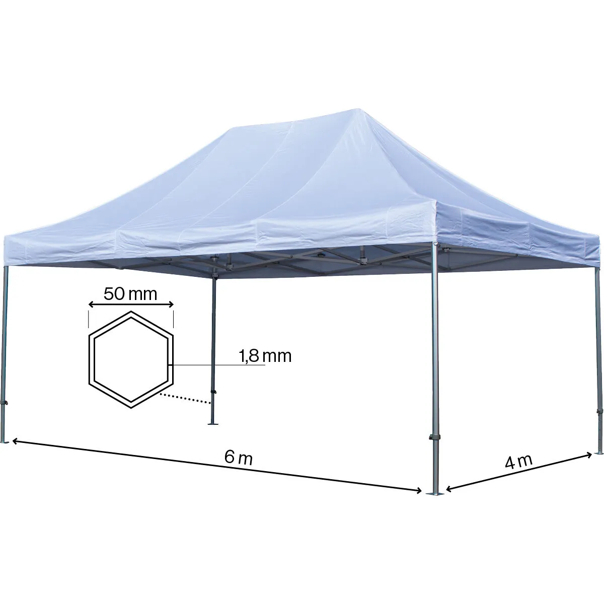 Foldetelt Komplet 4x6m HEXA Heavy Duty - Hvid