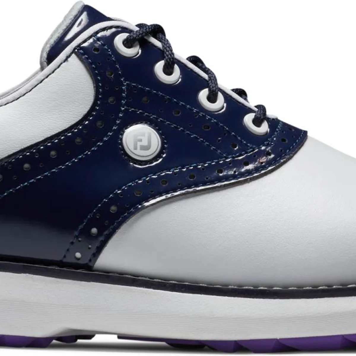 Footjoy Traditions Vandtætte Dame Golfsko Uden Spikes - White/Navy/Purple - Str. 36 1/2 Bred