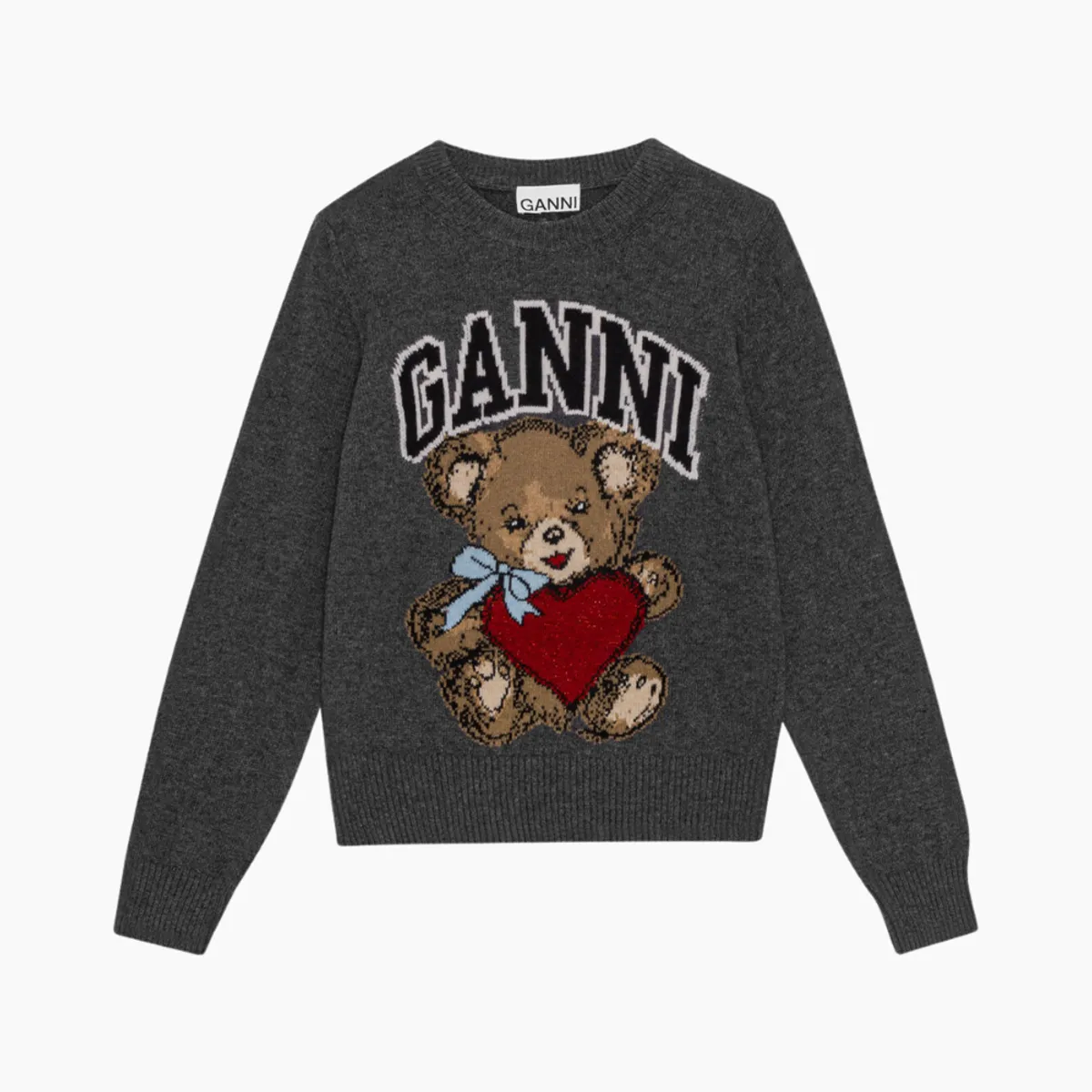 Graphic Wool Mix Bear Crewneck K2370 - Gray Quill - GANNI - Grå S