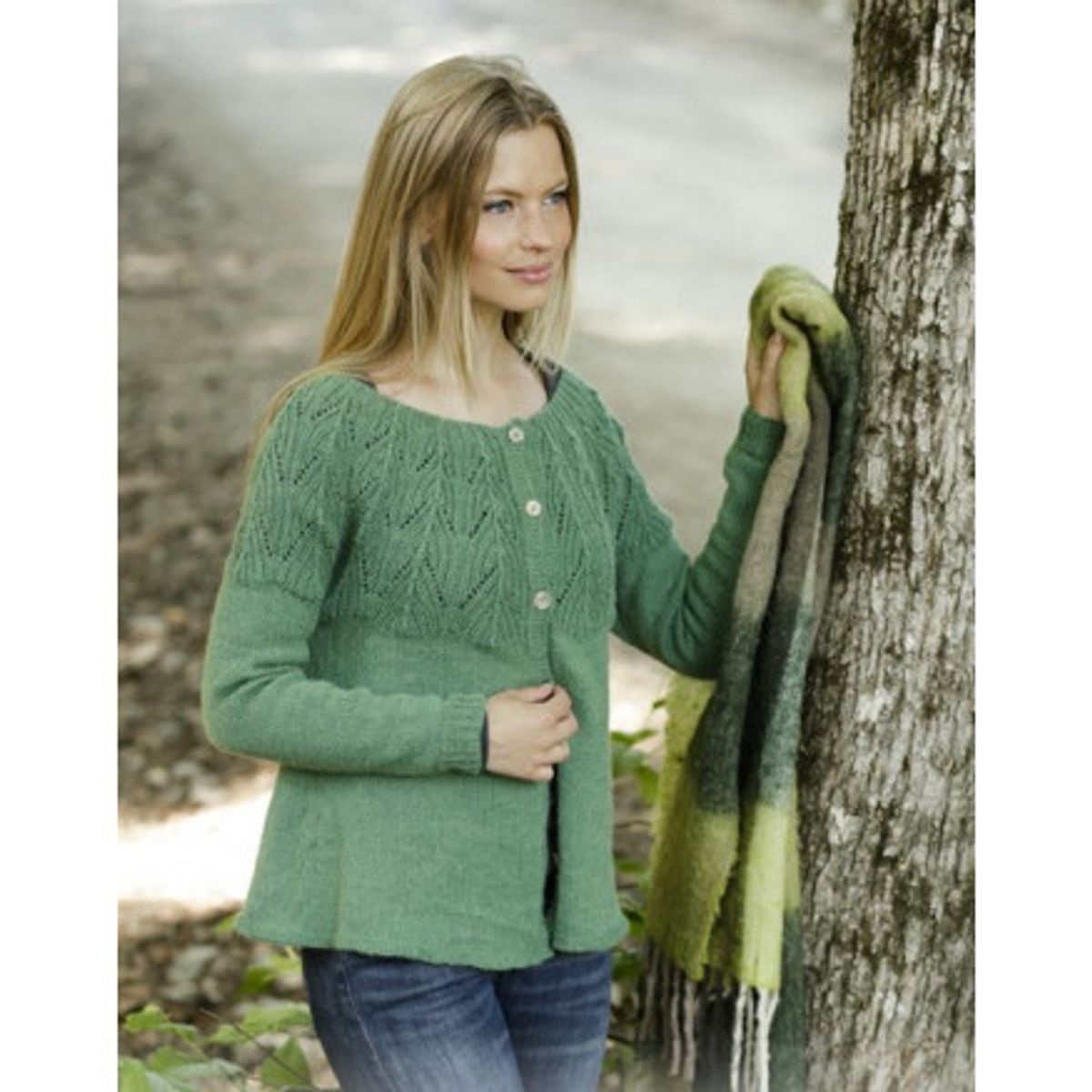 Green Echo Jacket by DROPS Design - Jakke Strikkeopskrift str. S - XXX - Large