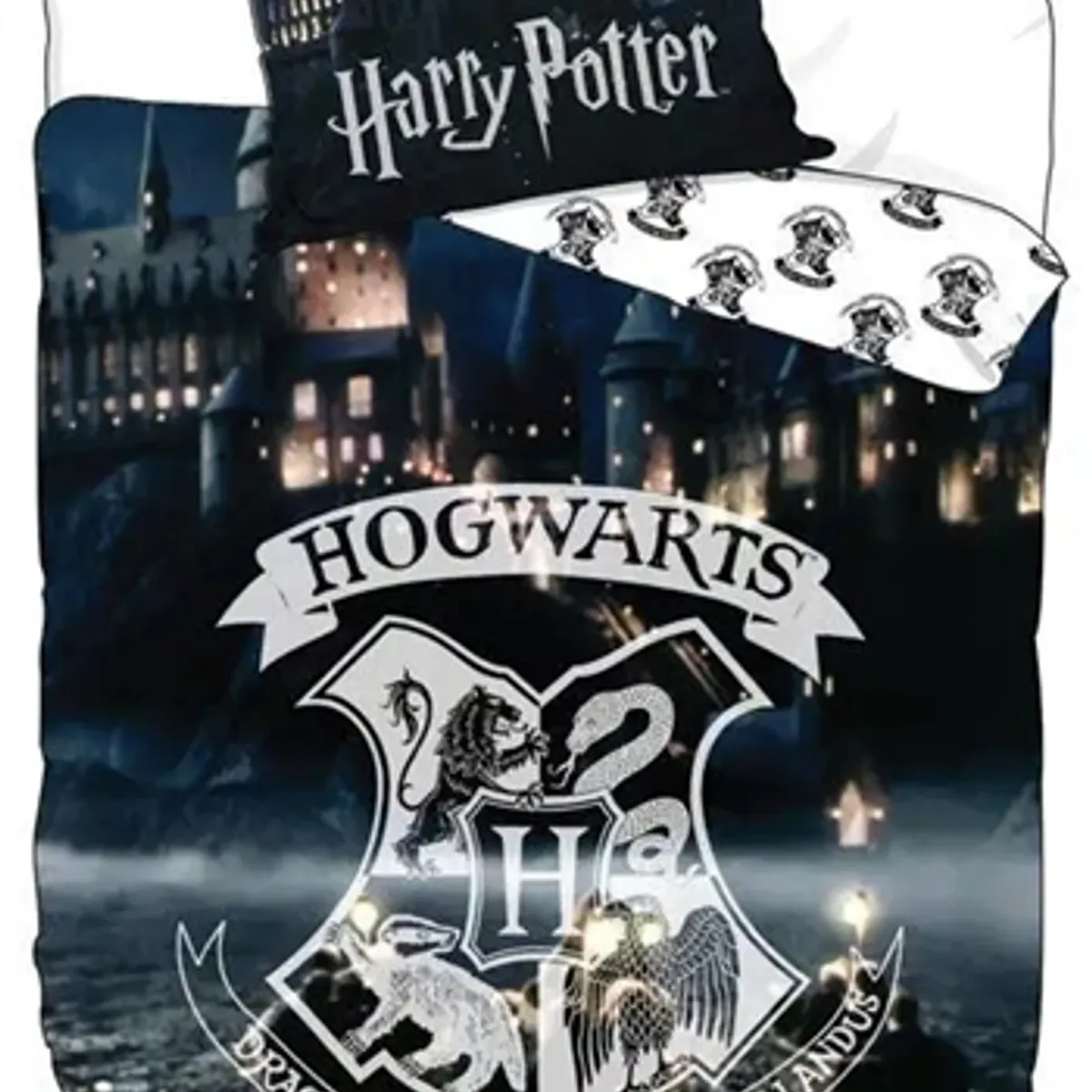 Harry Potter sengetøj - 140x200 cm - Hogwarts - 2 i 1 sengesæt - 100% bomuld