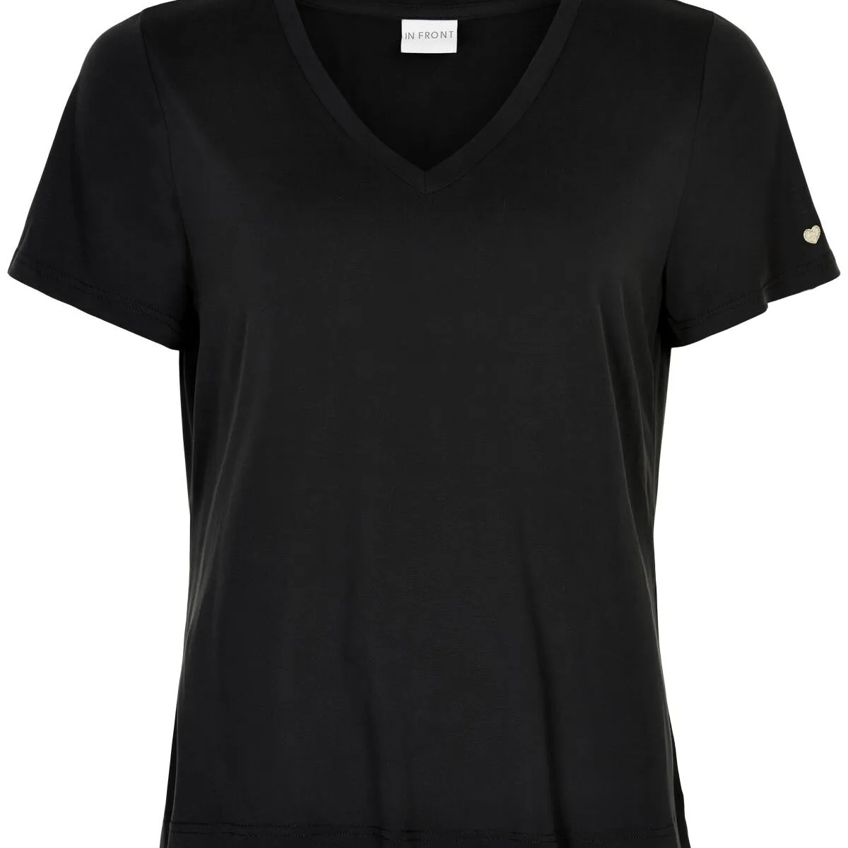 IN FRONT Nina V-neck T-shirt, Farve: Black, Størrelse: L, Dame