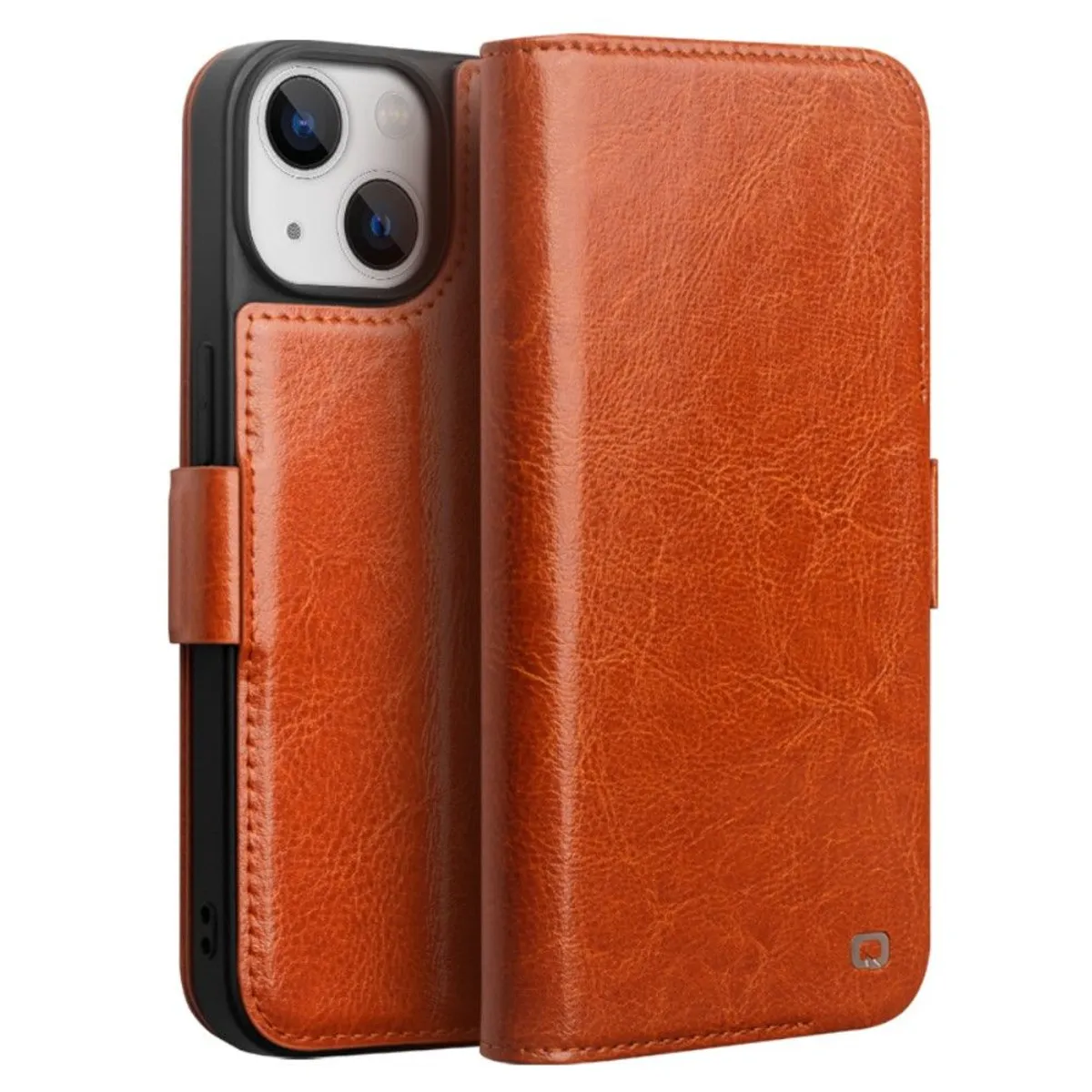 iPhone 14 - QIALINO Classic Slim ægte læder cover - Lys brun