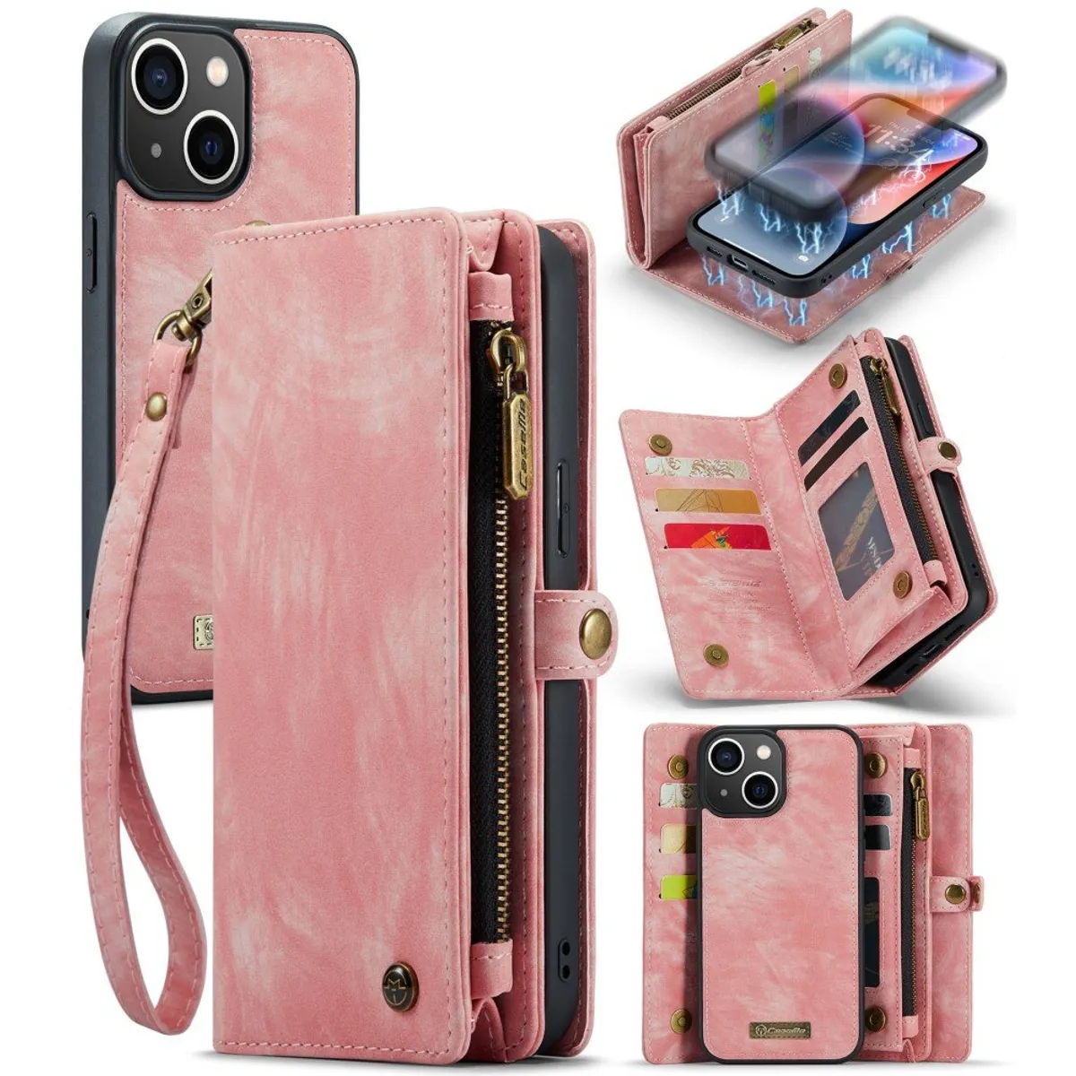 iPhone 15 Plus - CASEME 2-i-1 læder pung / cover - aftagelig holder - Pink