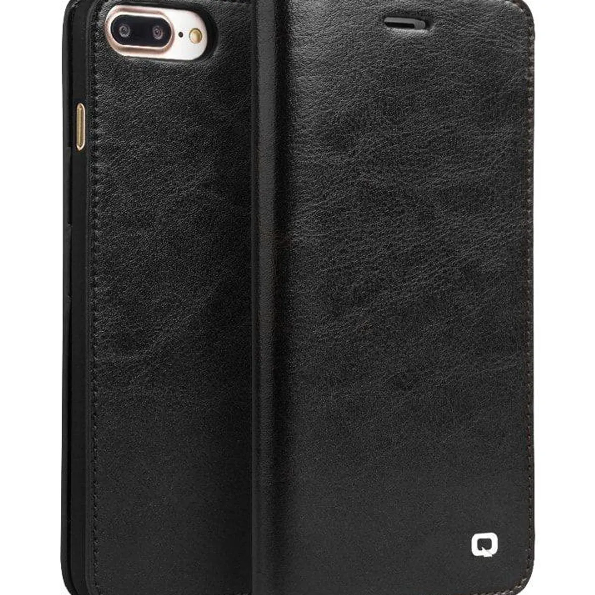 iPhone 8/7 - QIALINO Business ægte læder cover / plung - Sort