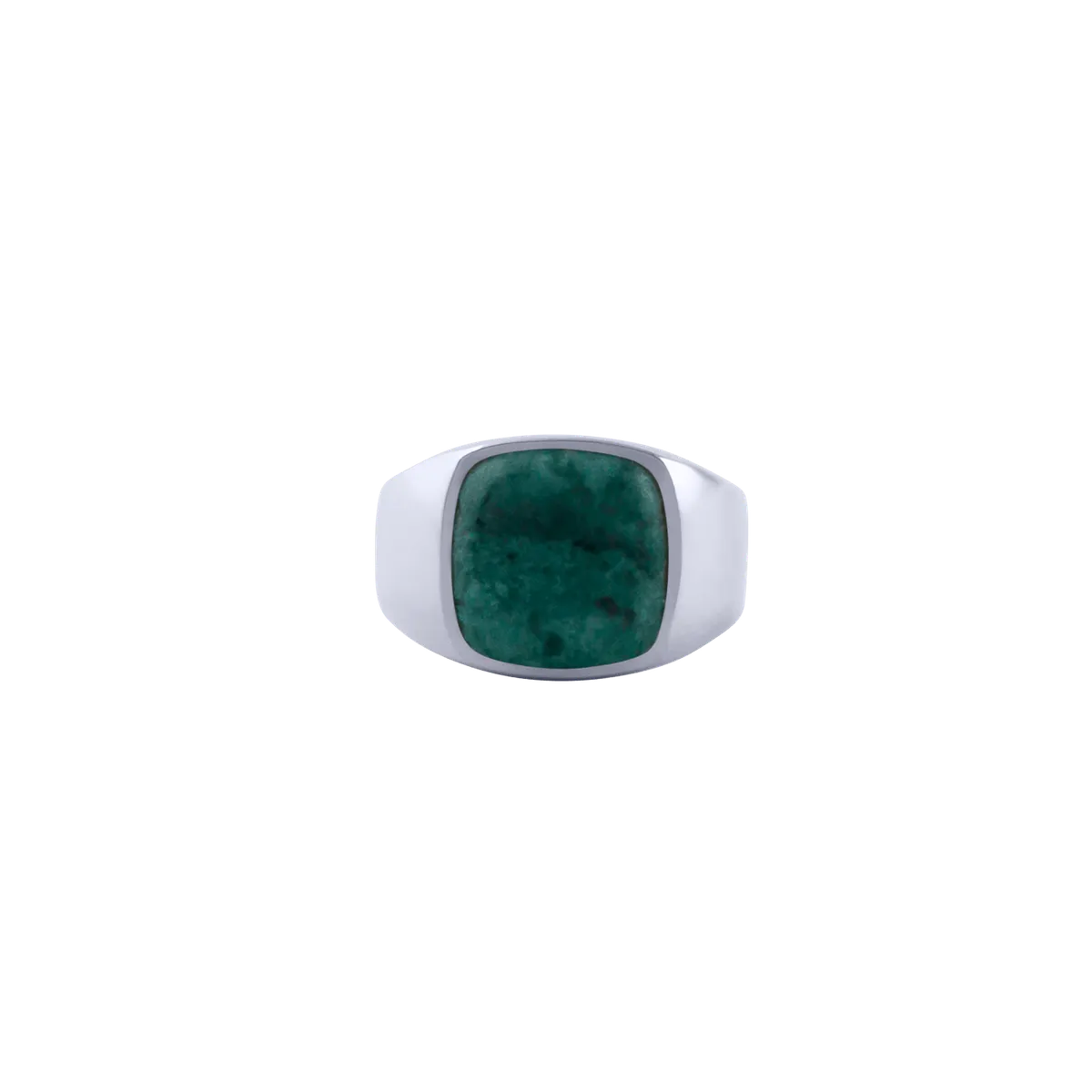 IX Cushion Signet Ring Green Marble Silver