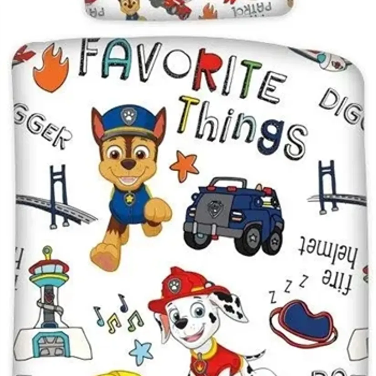 Junior sengetøj 100x140 cm - Paw Patrol - Favorite things - 2 i 1 design - 100% bomulds sengesæt