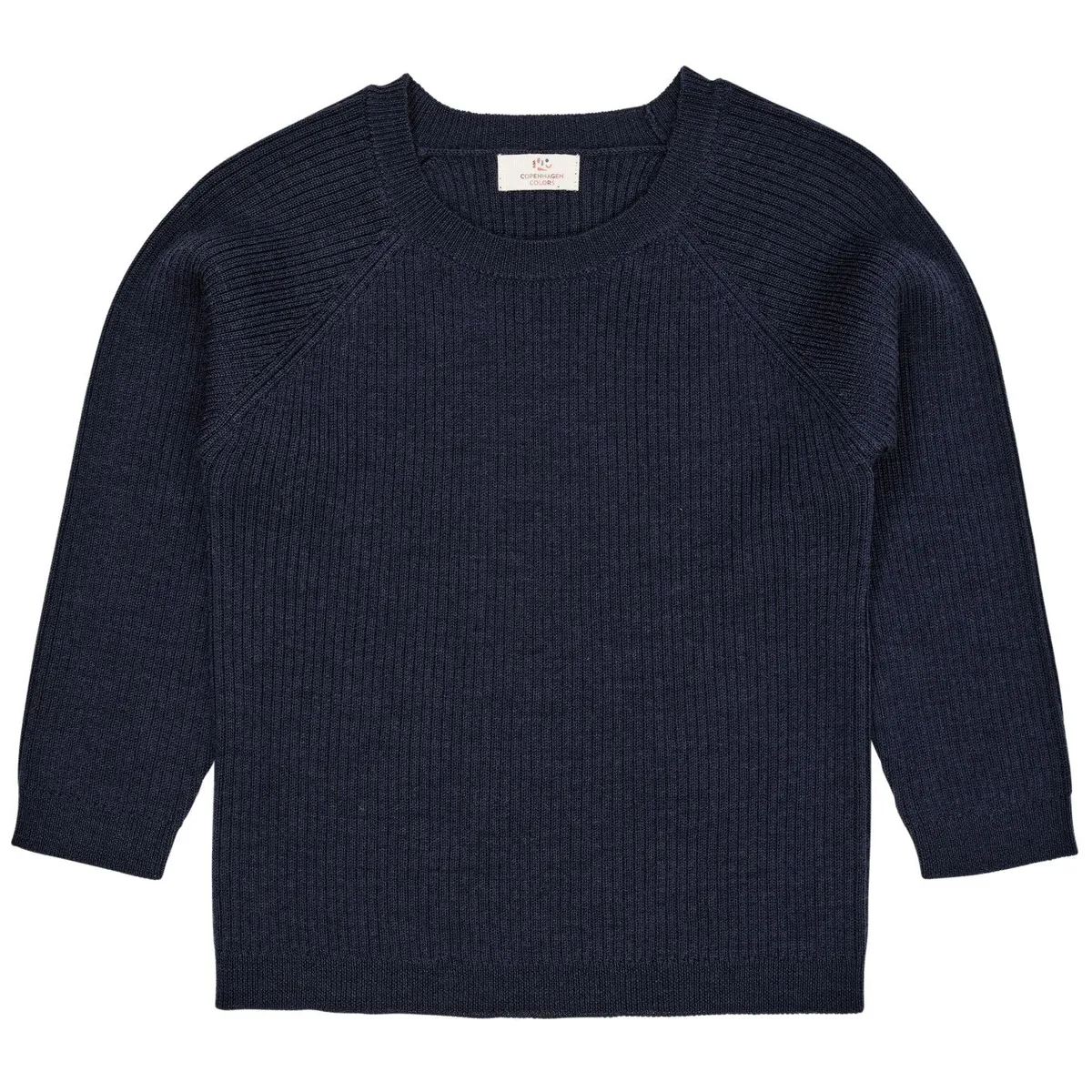 KLASSISK MERINO BLUSE I RIB - NAVY - NAVY / 104