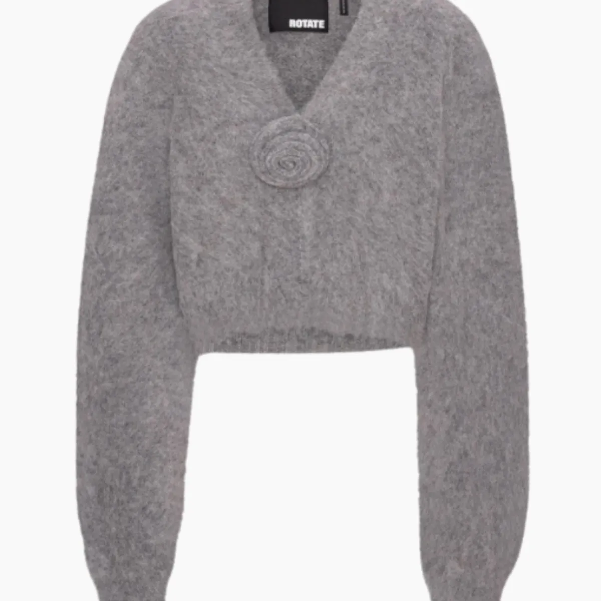 Knit Cropped Cardigan - Grey Melange - ROTATE - Grå L