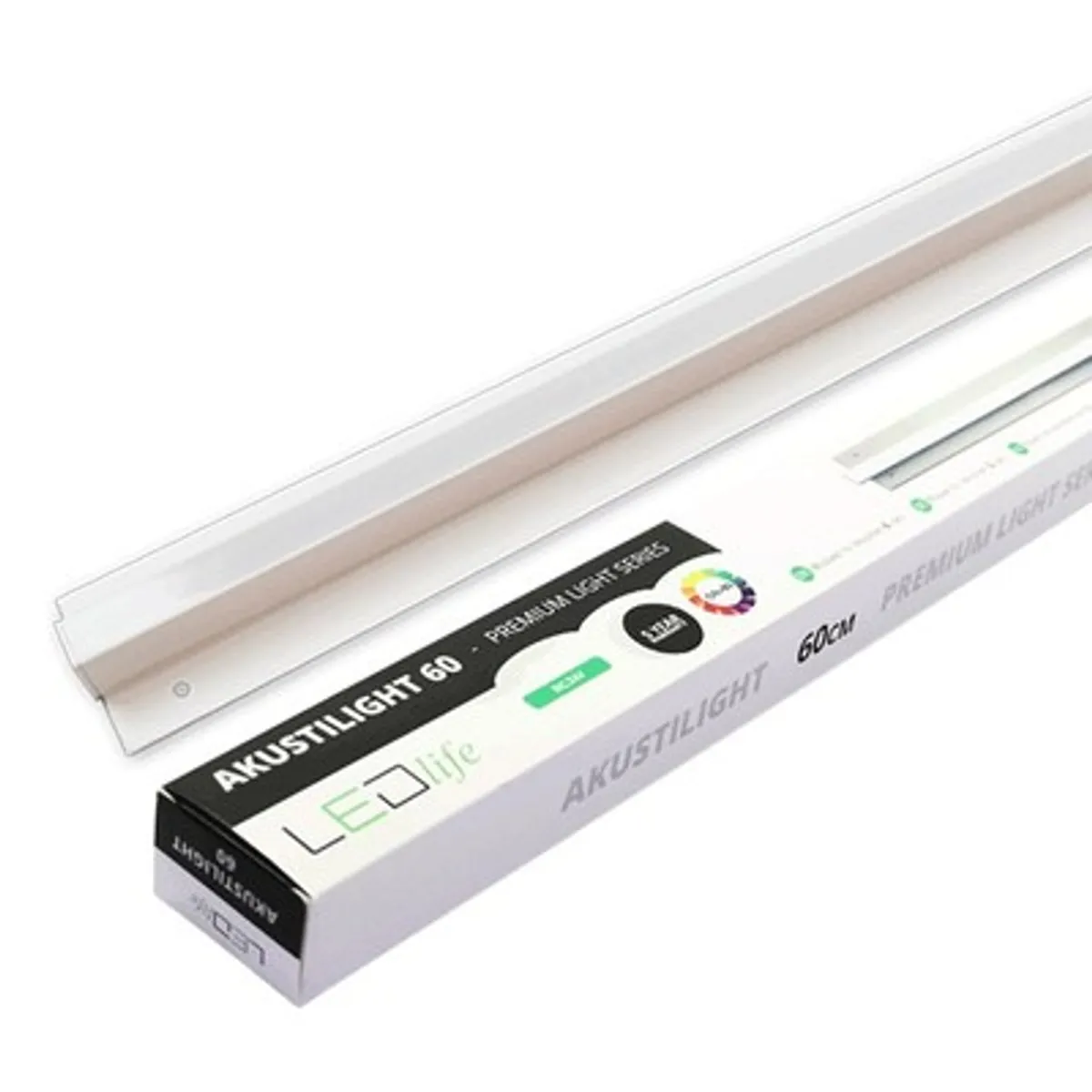 LED Troldtekt Skinne 90 cm - 27W, Akustilight, Planforsænket, 24V - Dæmpbar : Dæmpbar, Kulør : Varm