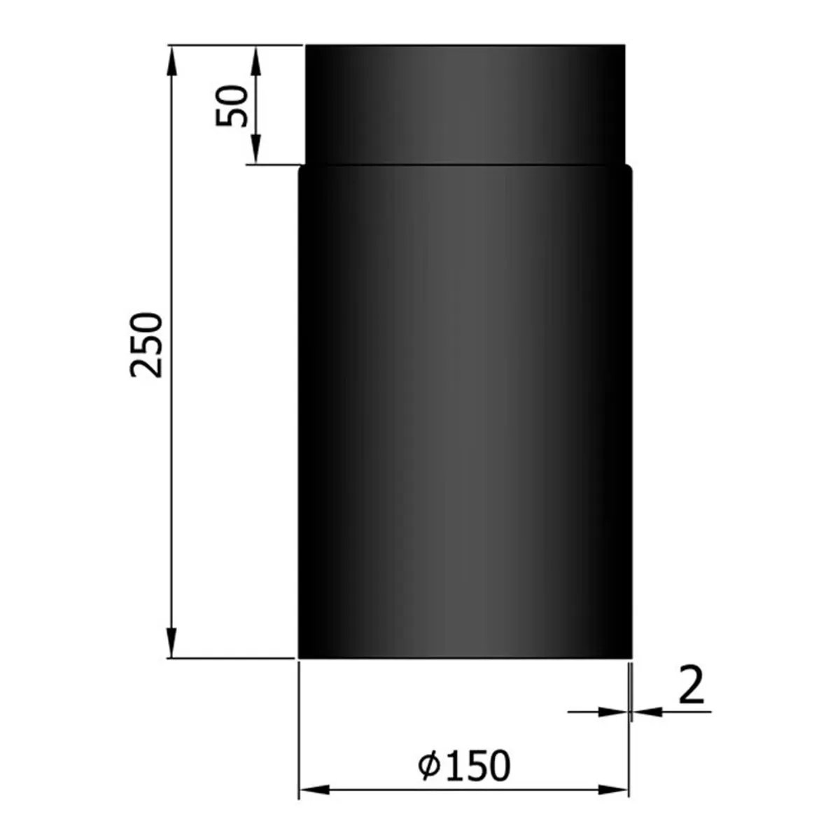 Lige Rør Ø150 mm - Sort - 250 mm