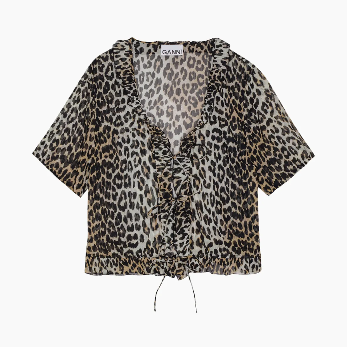 Light Chiffon Tie String Blouse F9197 - Leopard - GANNI - Leopard M