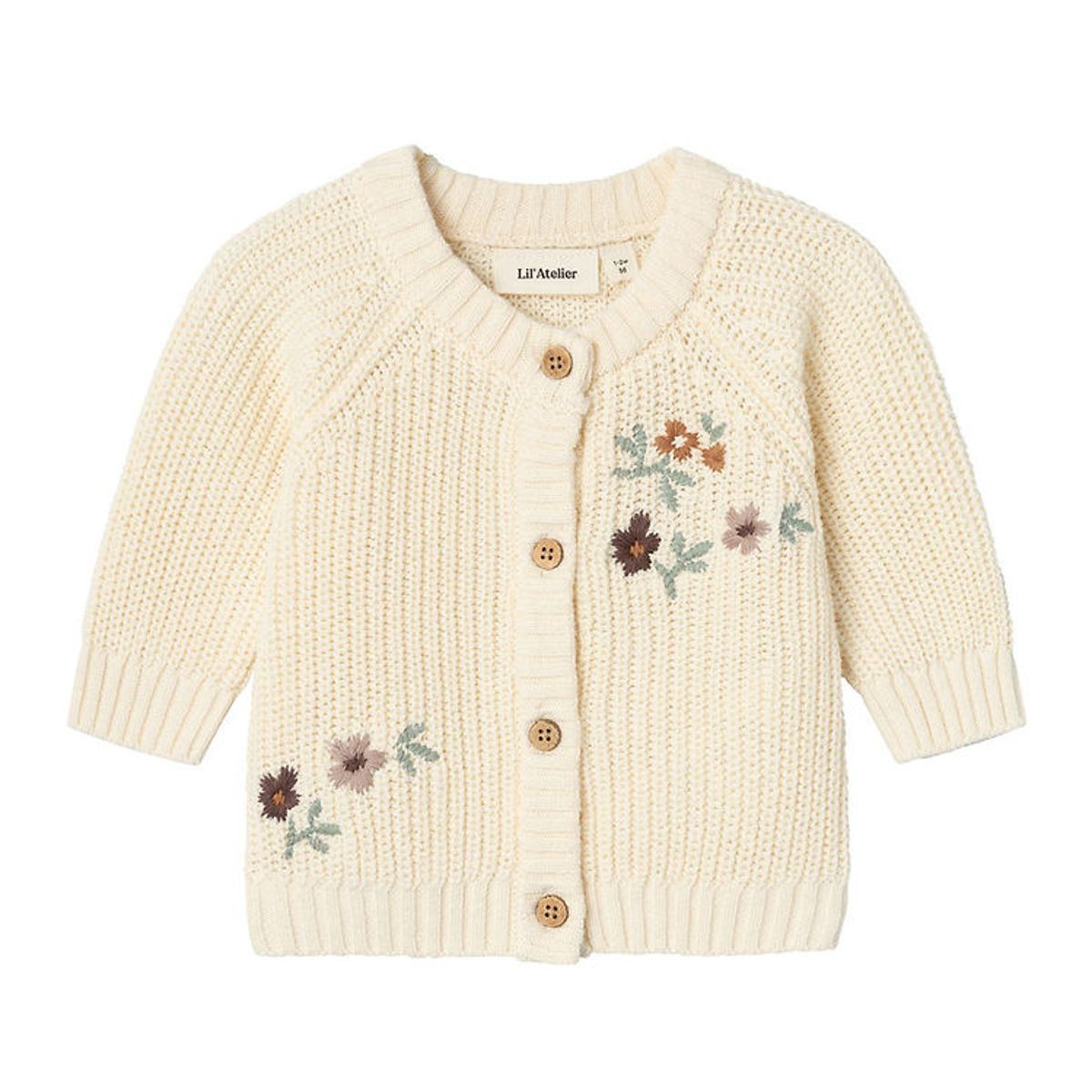 Lil Atelier Cardigan - Strik - Rib - NbfEmlen - Birch m. Blomste