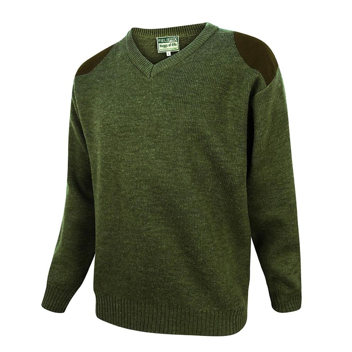 Melrose V-Neck Hunting Pullover, uldblanding, oliven - L (43-44)