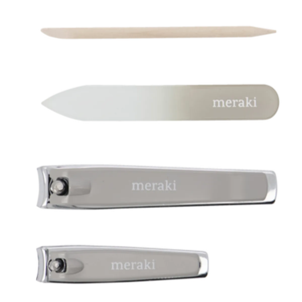 Meraki Negle Kit m. Cuticle Push, Nail File, small Slipper and large Clipper Grå