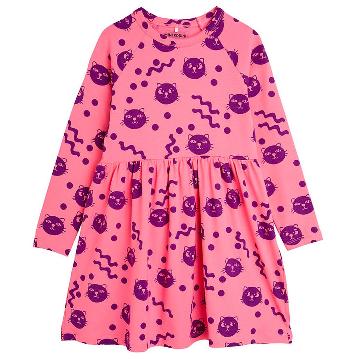 Mini rodini Kjole - Squiggly Cats AOP - Pink