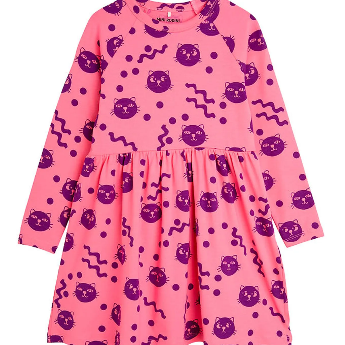 Mini rodini Kjole - Squiggly Cats AOP - Pink