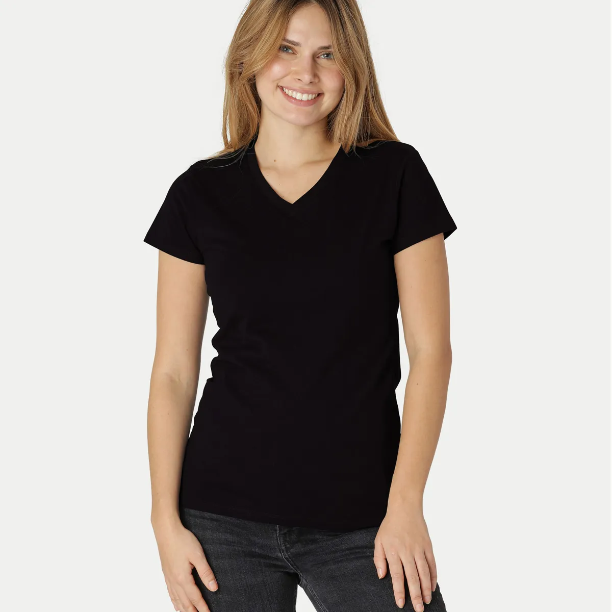 Neutral Dame Fitted V-neck T-Shirt Sort