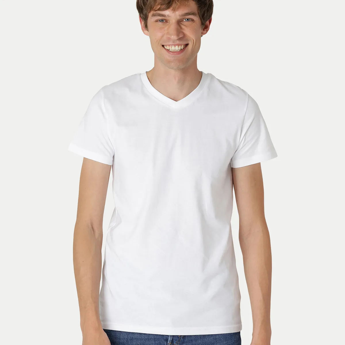 Neutral Fitted V-neck T-Shirt Hvid