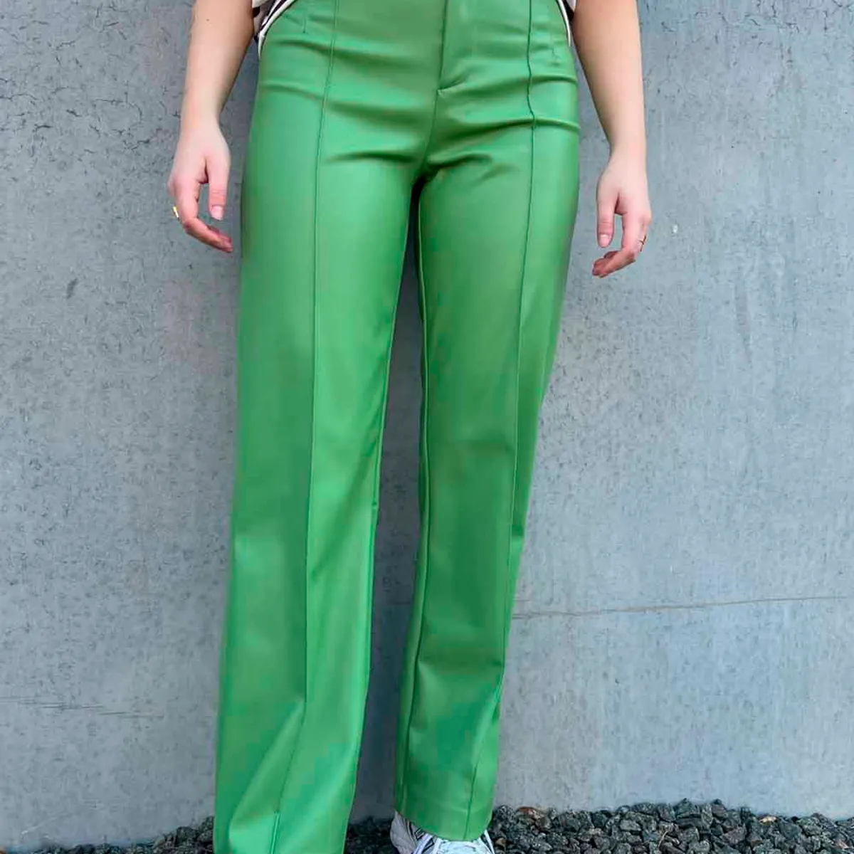 NoraIR Faux Leather Pants - Green - irréel - Grøn L