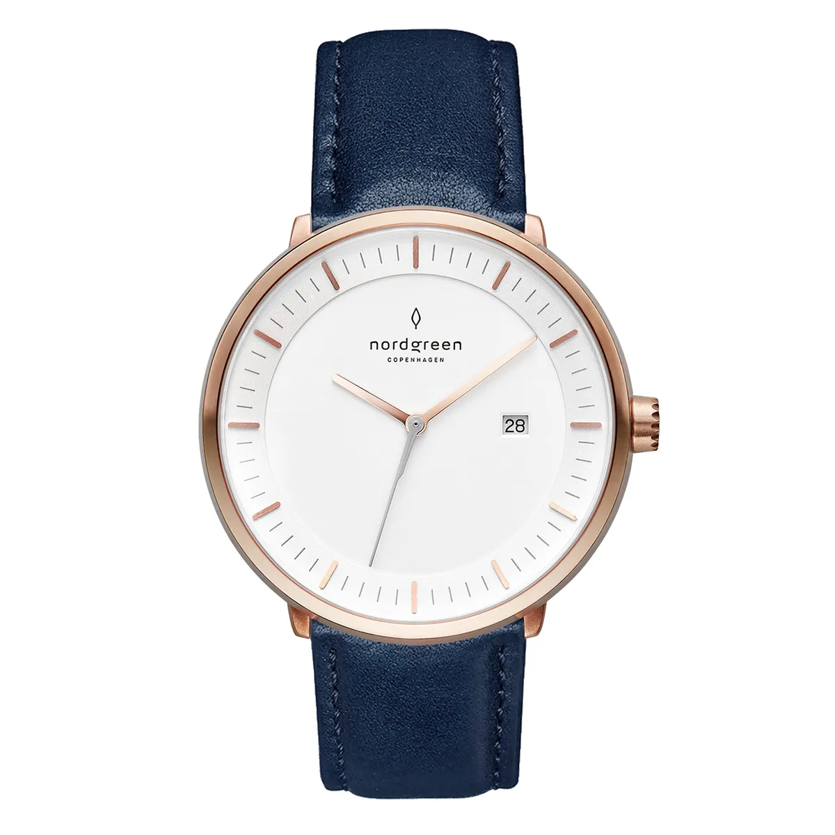 Nordgreen Philosopher ur i rosa med navy rem, Ø36 mm