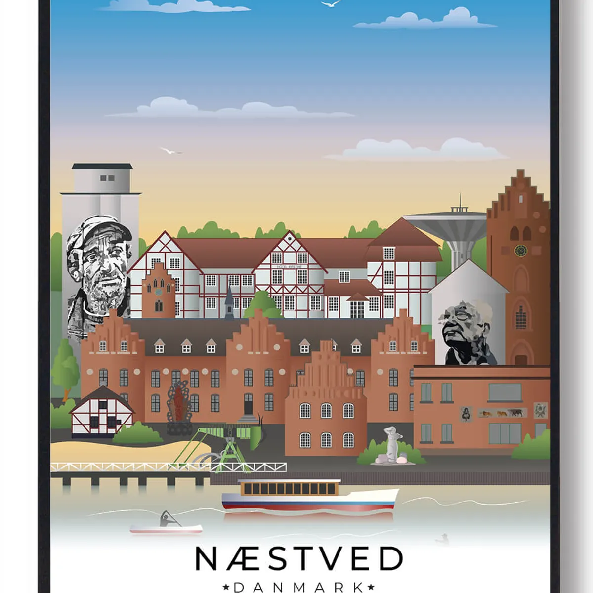 Næstved byplakat (RESTPARTI) (Størrelse: M - 30x40cm)