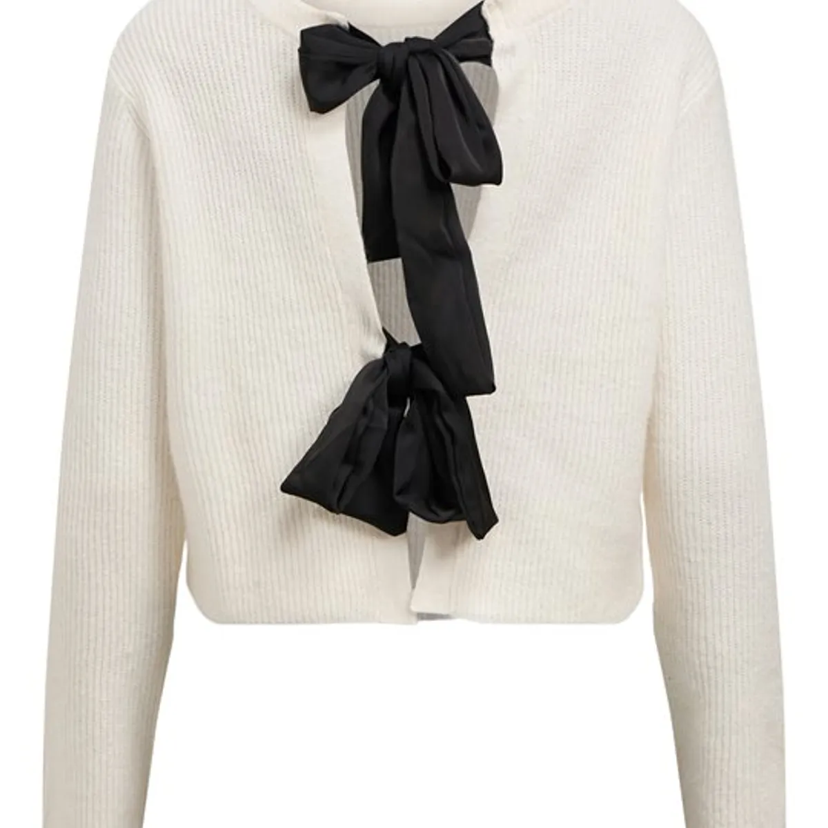 Object - Parvi Sateen Bow Knit Cardigan - White Sand