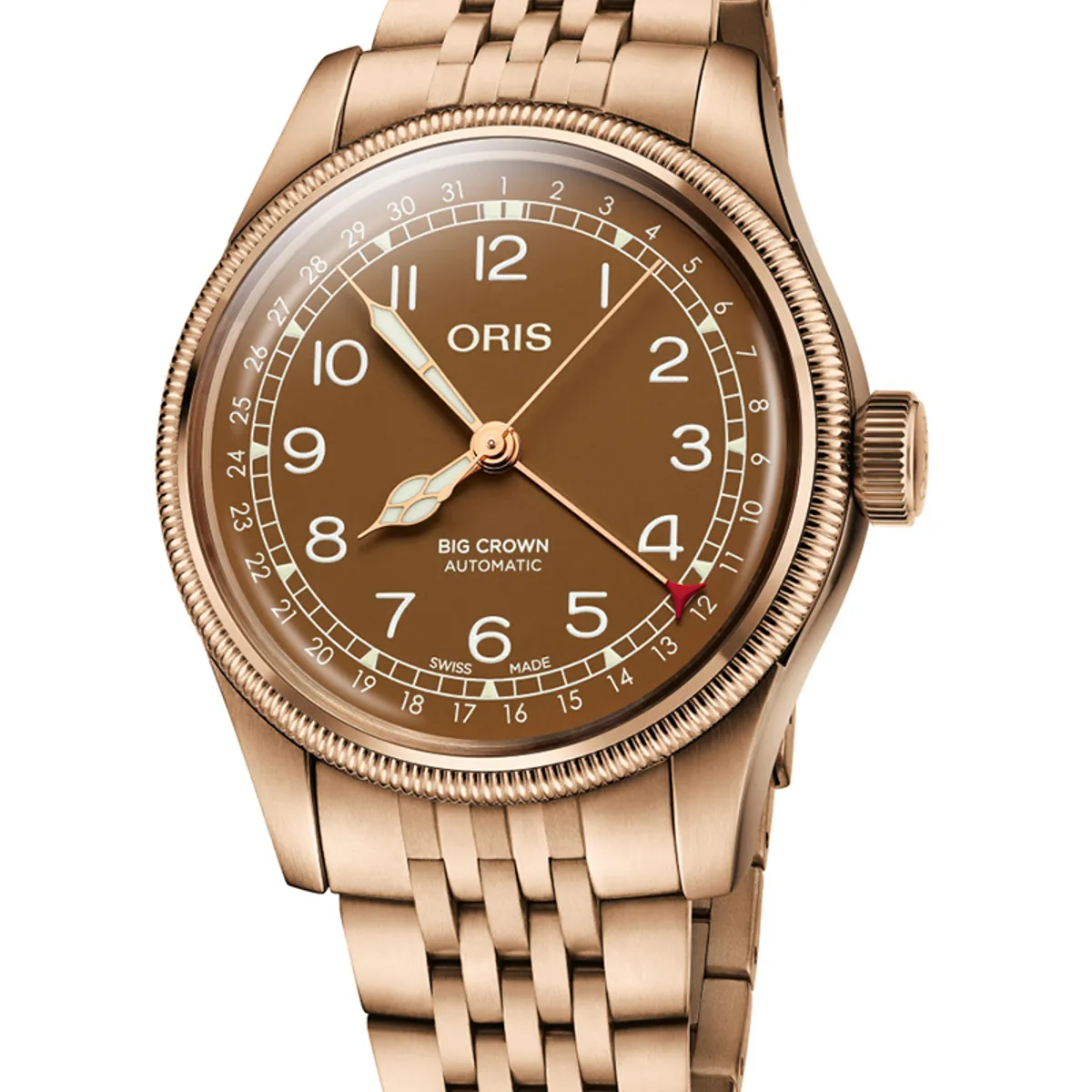 ORIS Big Crown Pointer Date Bronze, brun skive med lænke -40 mm