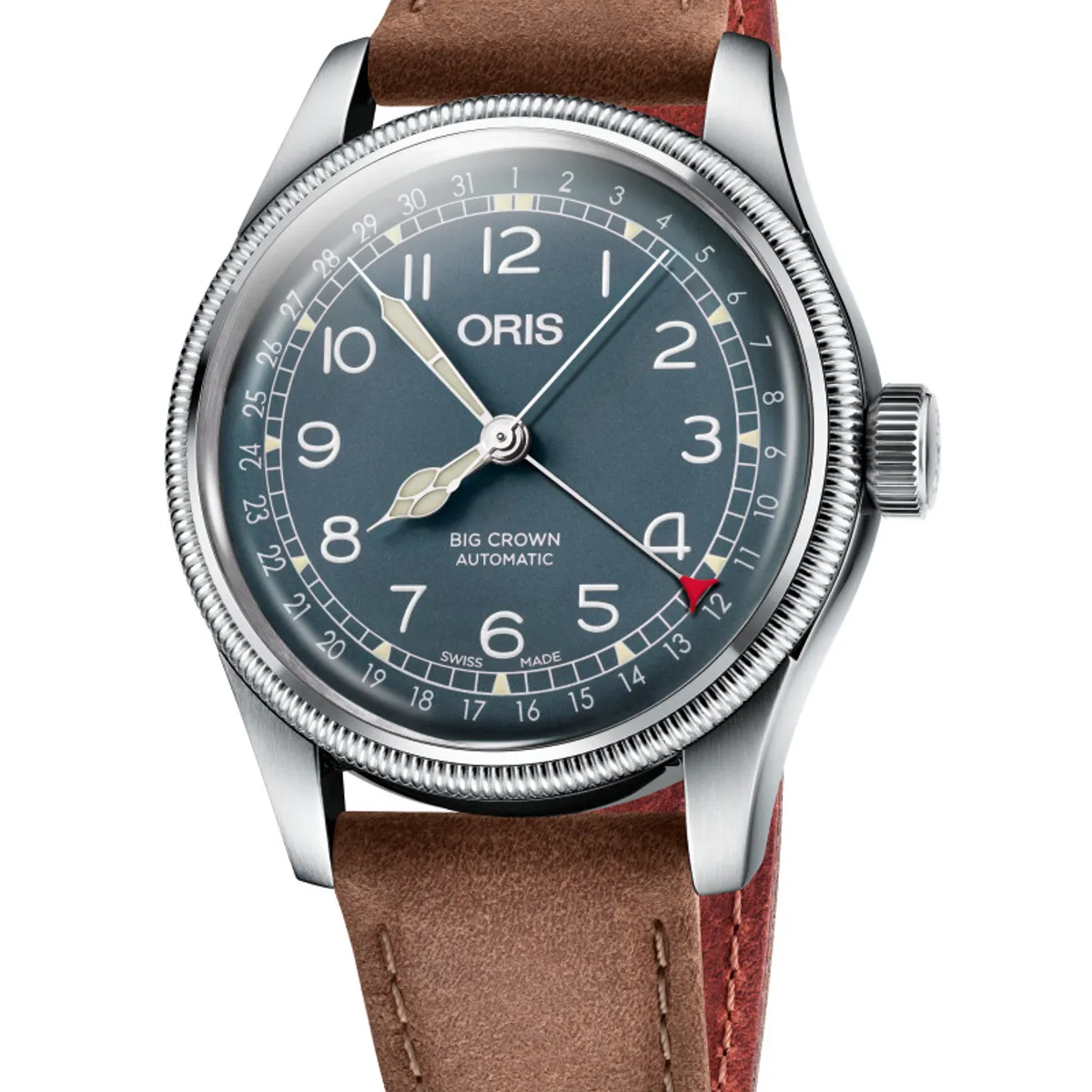 ORIS Big Crown Pointer Day armbåndsur, blå skive med brun læderrem - 40mm