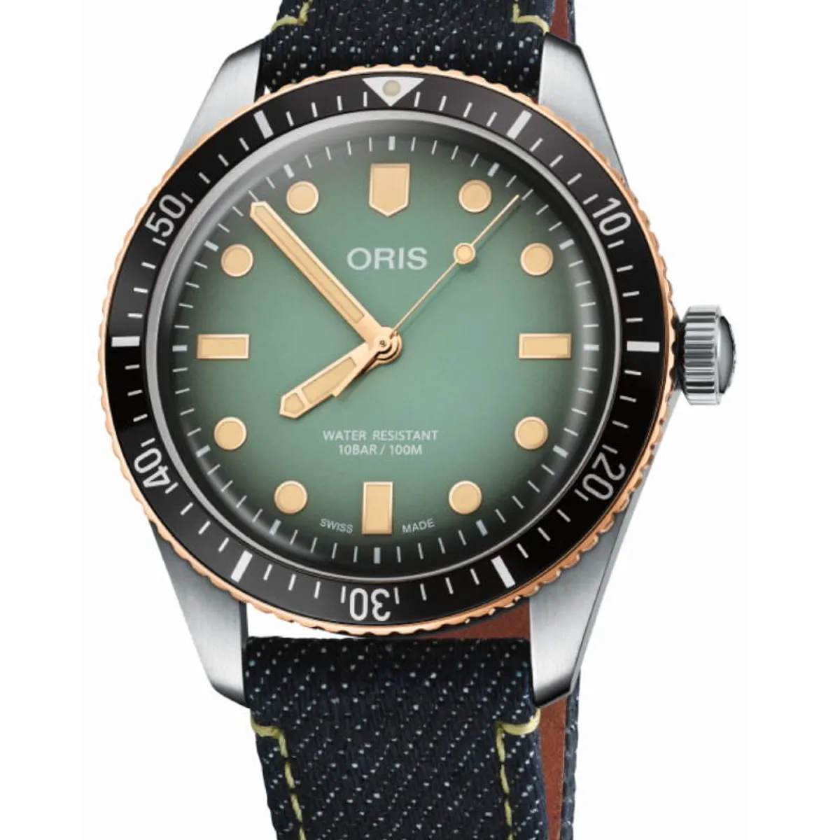 ORIS Divers 65 Momotaro X Editition herreur med grøn skive og denimrem