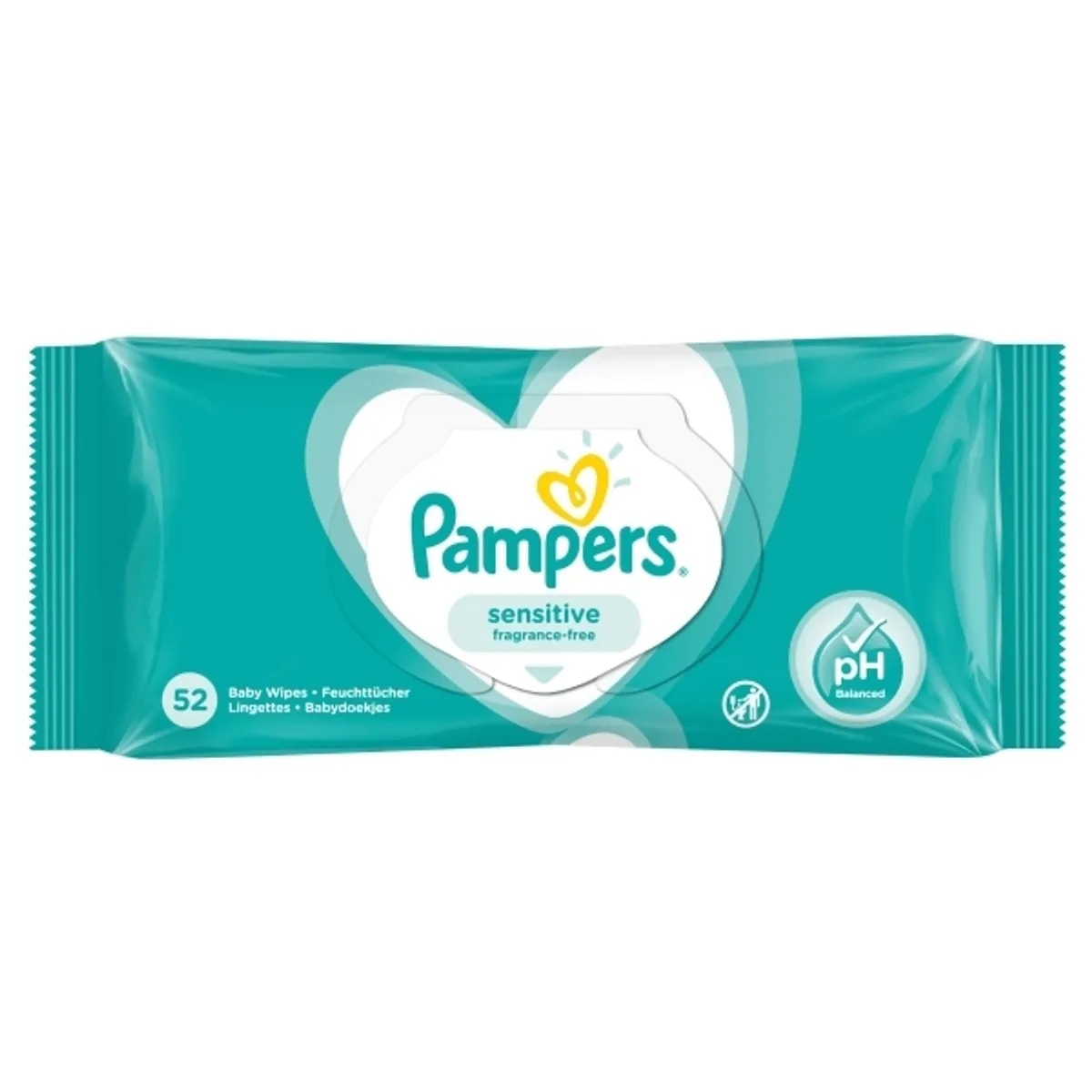 Pampers Sensitive Vådservietter Til Baby, Dermatologisk Testet, Allergivenlig, Neutral Ph, Parfumefri - 52 Stk.