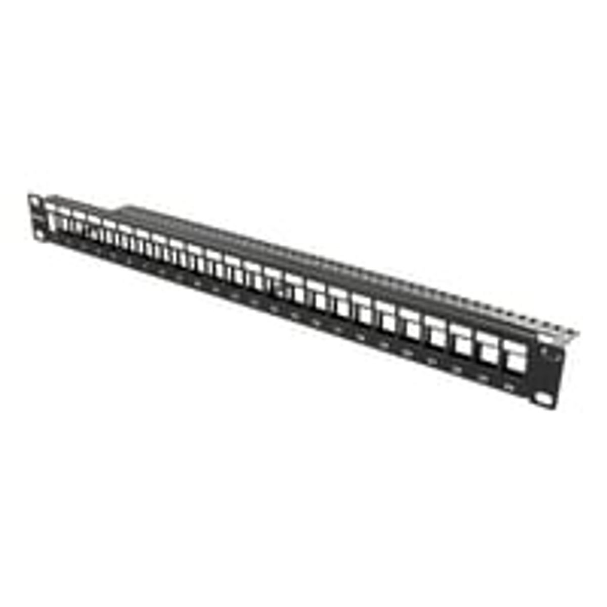 Patchpanel, 24 porte, uden stik, kabelsttte, 1U, 19", keystone, me