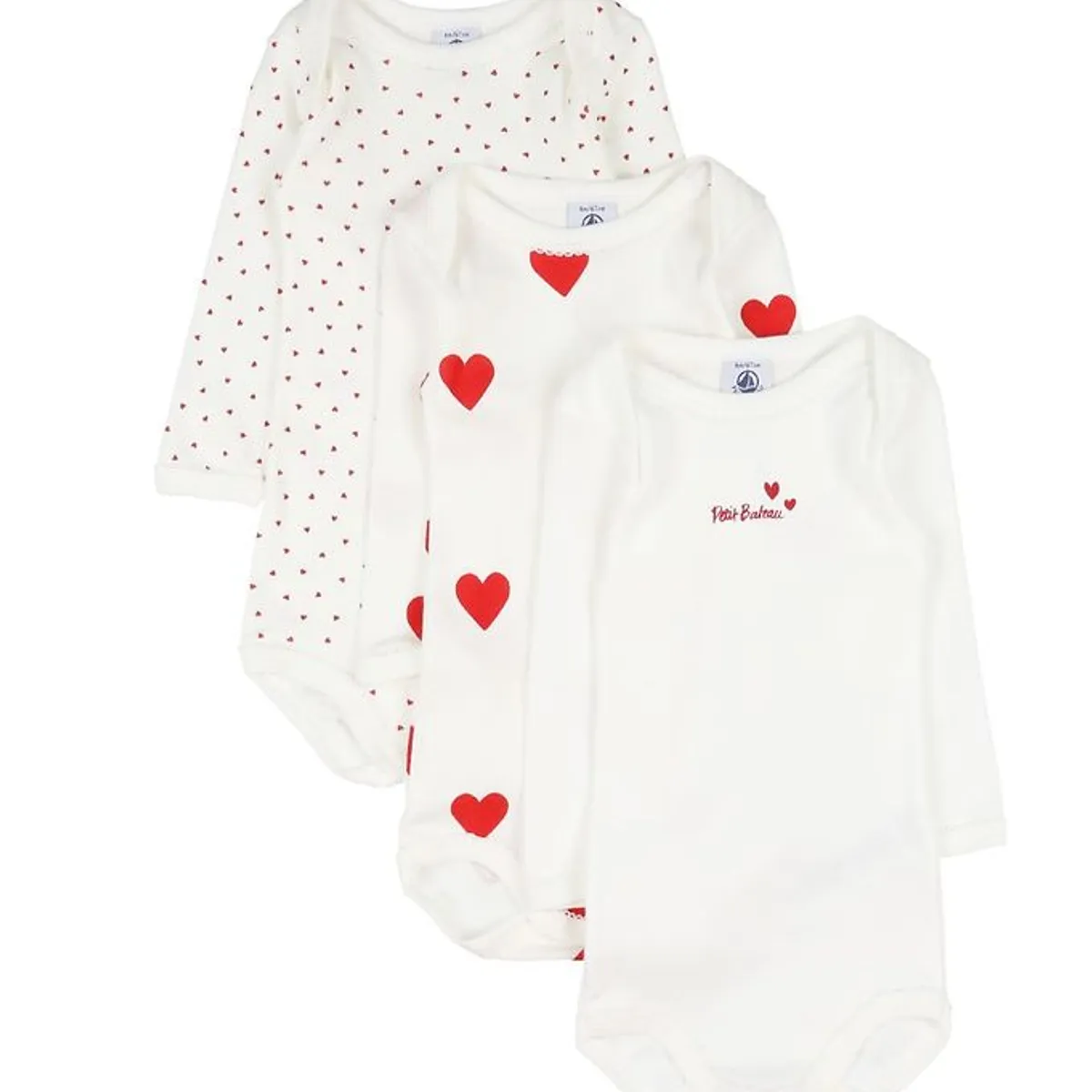 Petit Bateau Body l/æ - 3-pak - Hvid m. Hjerter