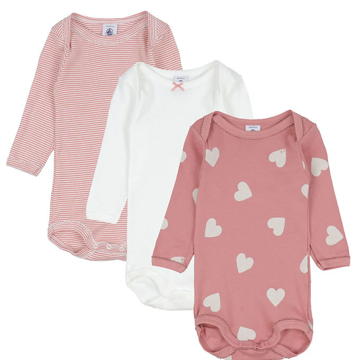 Petit Bateau Body l/æ - 3-pak - Hvid/Rosa