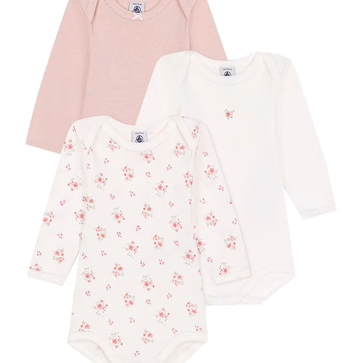 Petit Bateau Body l/æ - 3-pak - Hvid/Rosa